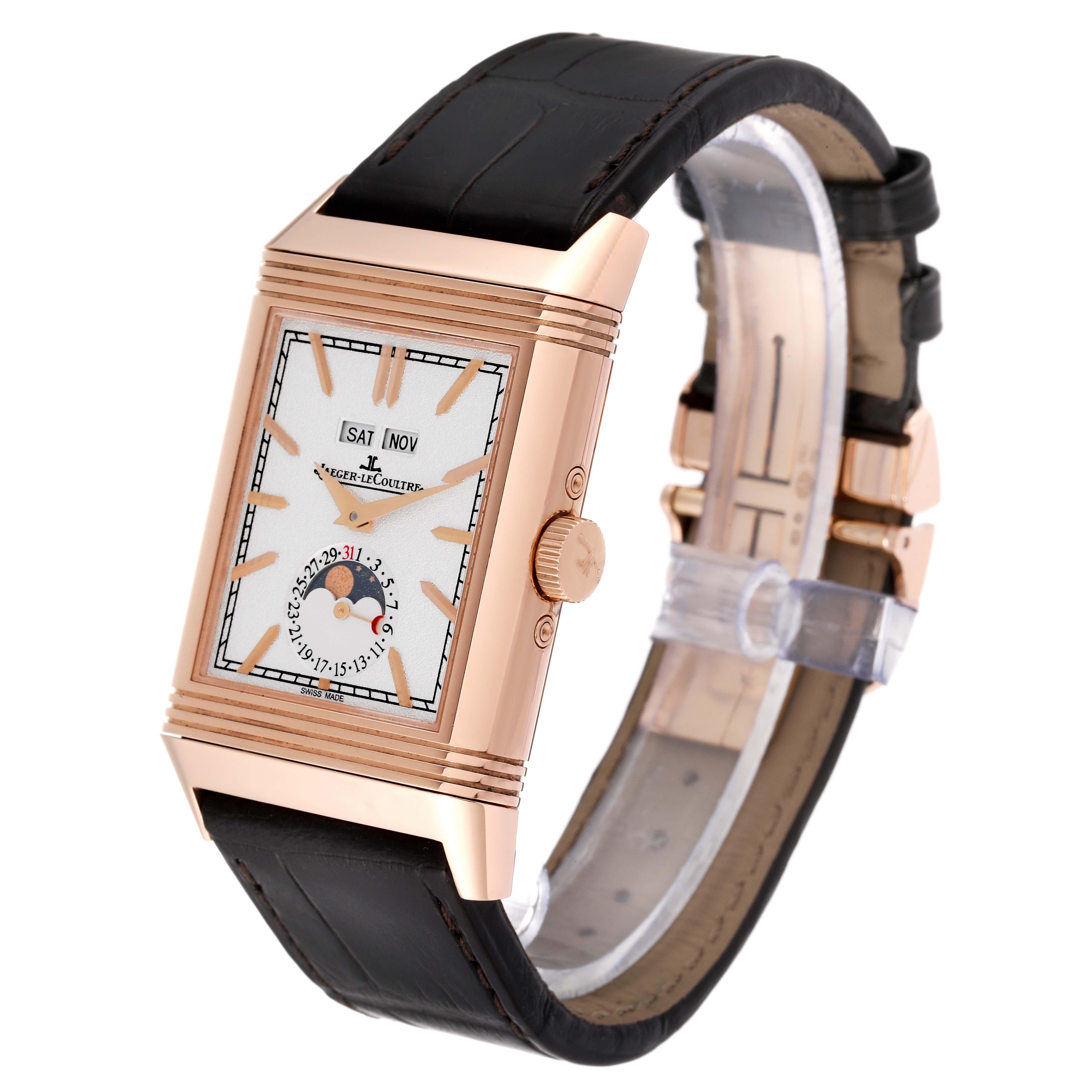 Men's Jaeger LeCoultre Reverso Tribute Duoface Rose Gold Mens Watch Q3912420 Box Card