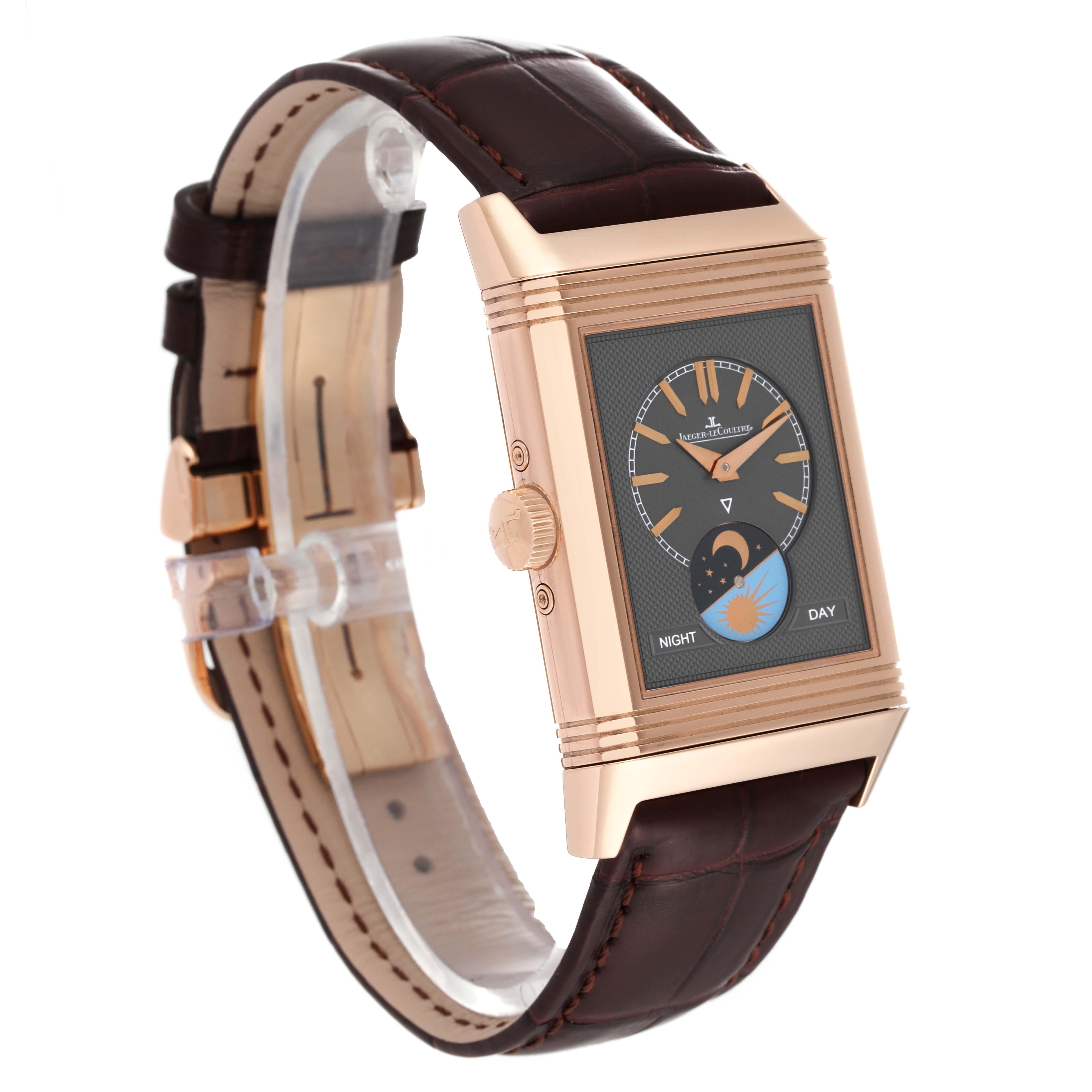 Jaeger LeCoultre Reverso Tribute Duoface Rose Gold Mens Watch Q3912420 Card In Excellent Condition In Atlanta, GA