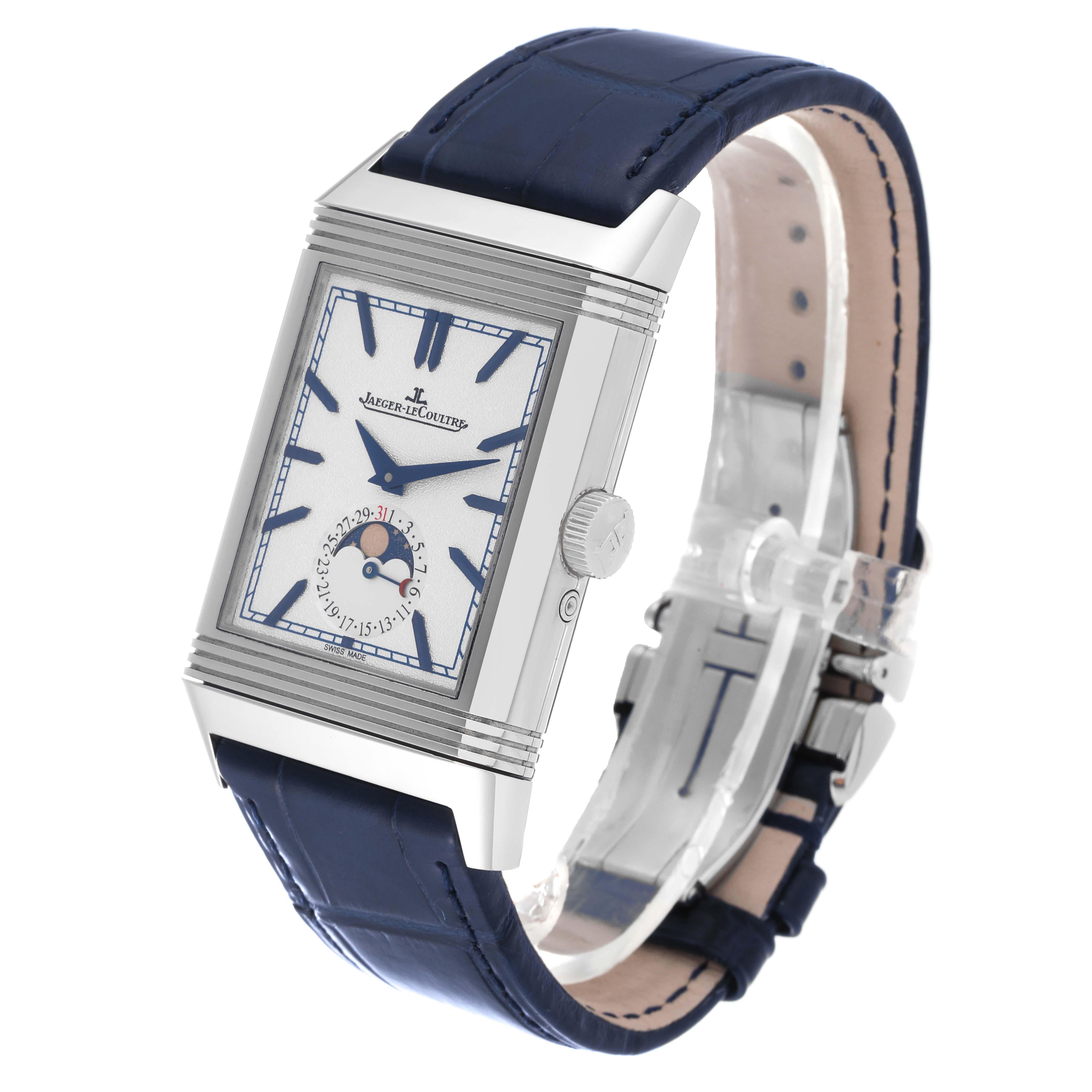 Jaeger LeCoultre Reverso Tribute Duoface Steel Watch 216.8.D3 Q3958420 Box Card For Sale 2