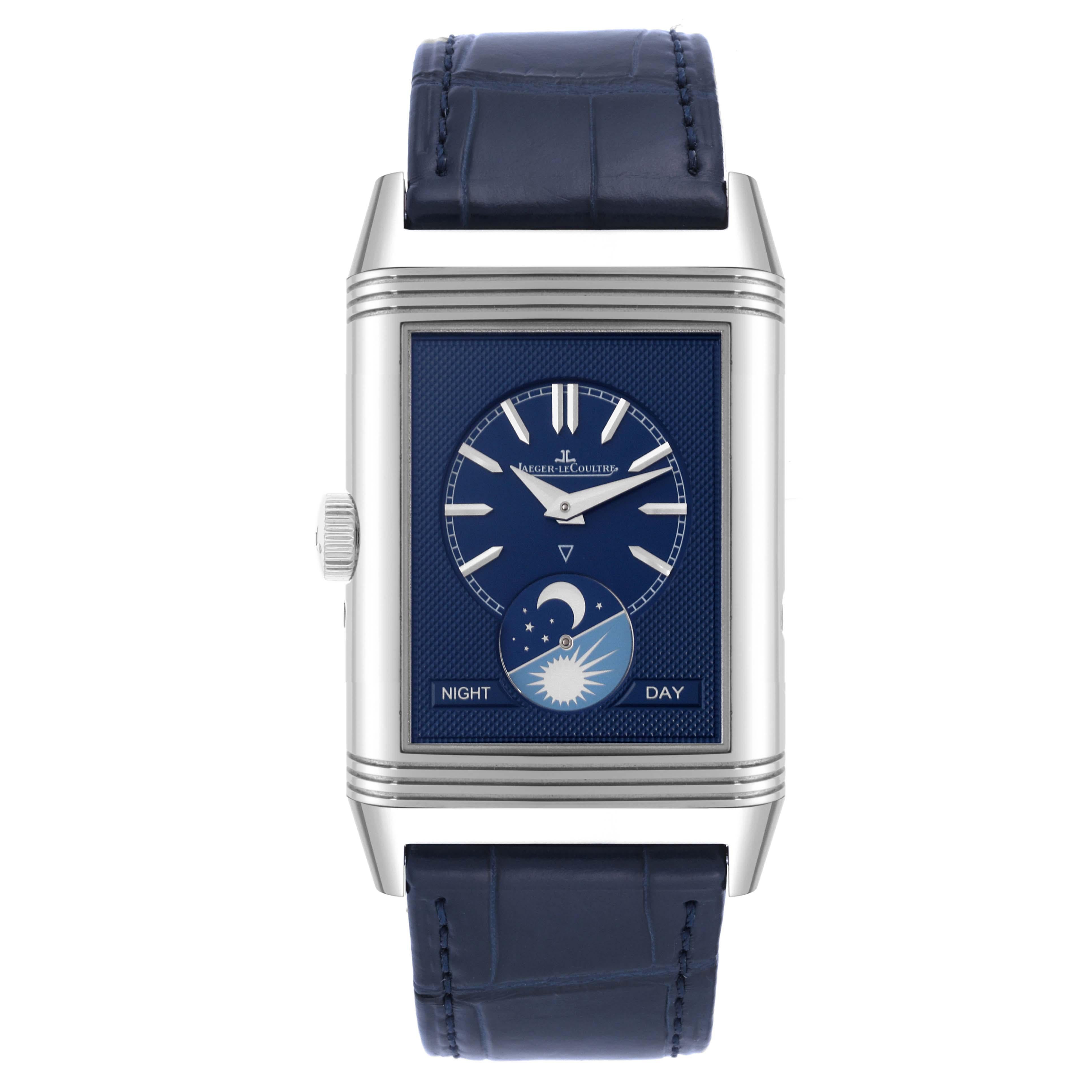 Jaeger LeCoultre Reverso Tribute Duoface Steel Watch 216.8.D3 Q3958420 Box Card For Sale 3