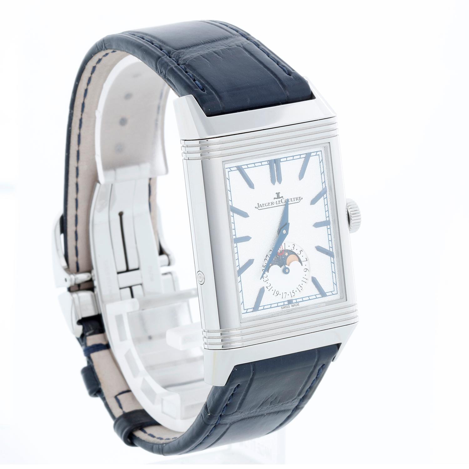 Jaeger LeCoultre Reverso Tribute Moon Duo Q3958420 Stainless Steel Watch In Excellent Condition In Dallas, TX