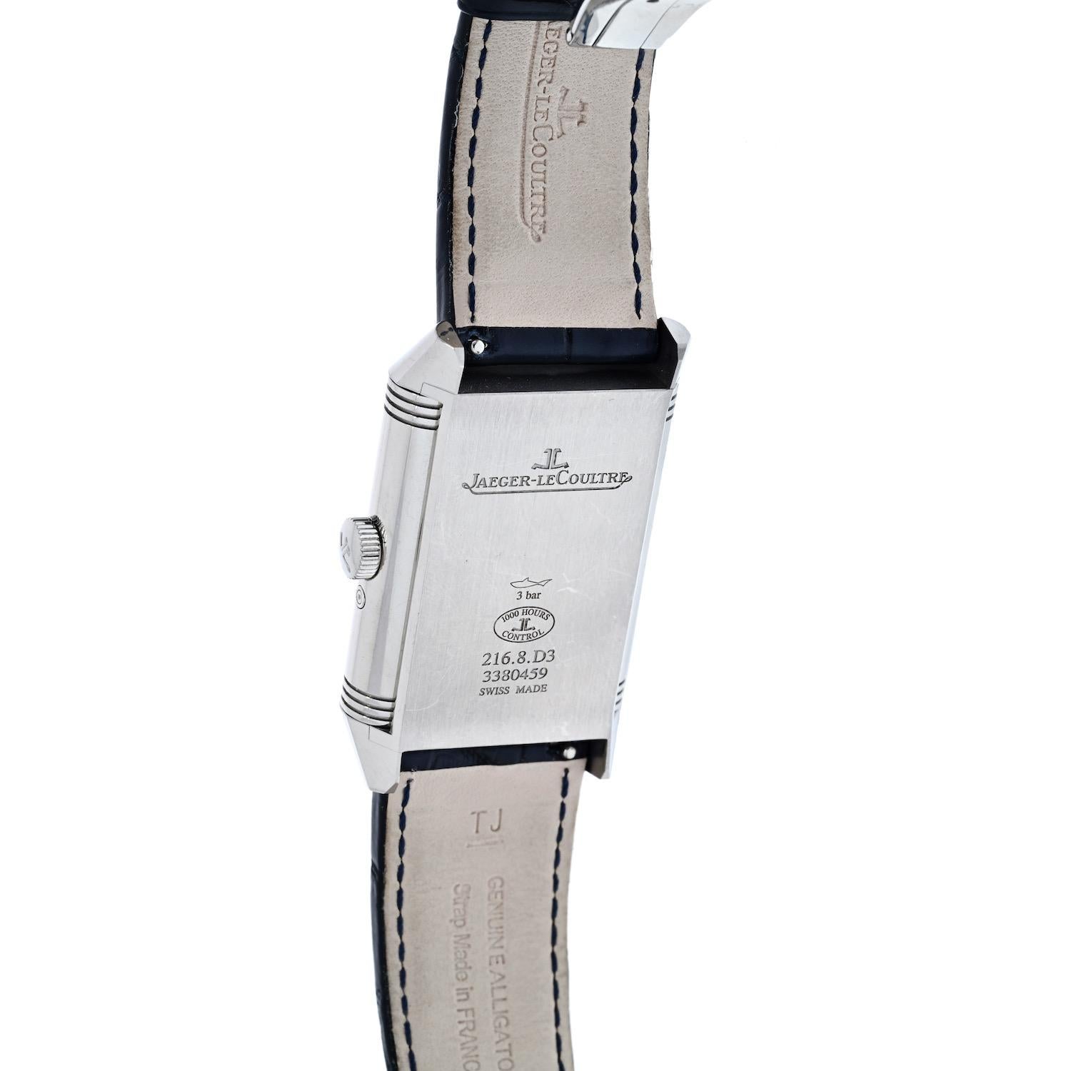 Jaeger-LeCoultre Reverso Tribute Moon Herrenuhr mit handgetriebenem silbernem Zifferblatt und Zifferblatt im Angebot 1