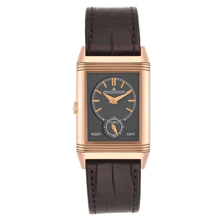 Jaeger LeCoultre Reverso Tribute Rose Gold Mens Watch Q3902420 213.2.D4 Box Card In Excellent Condition In Atlanta, GA