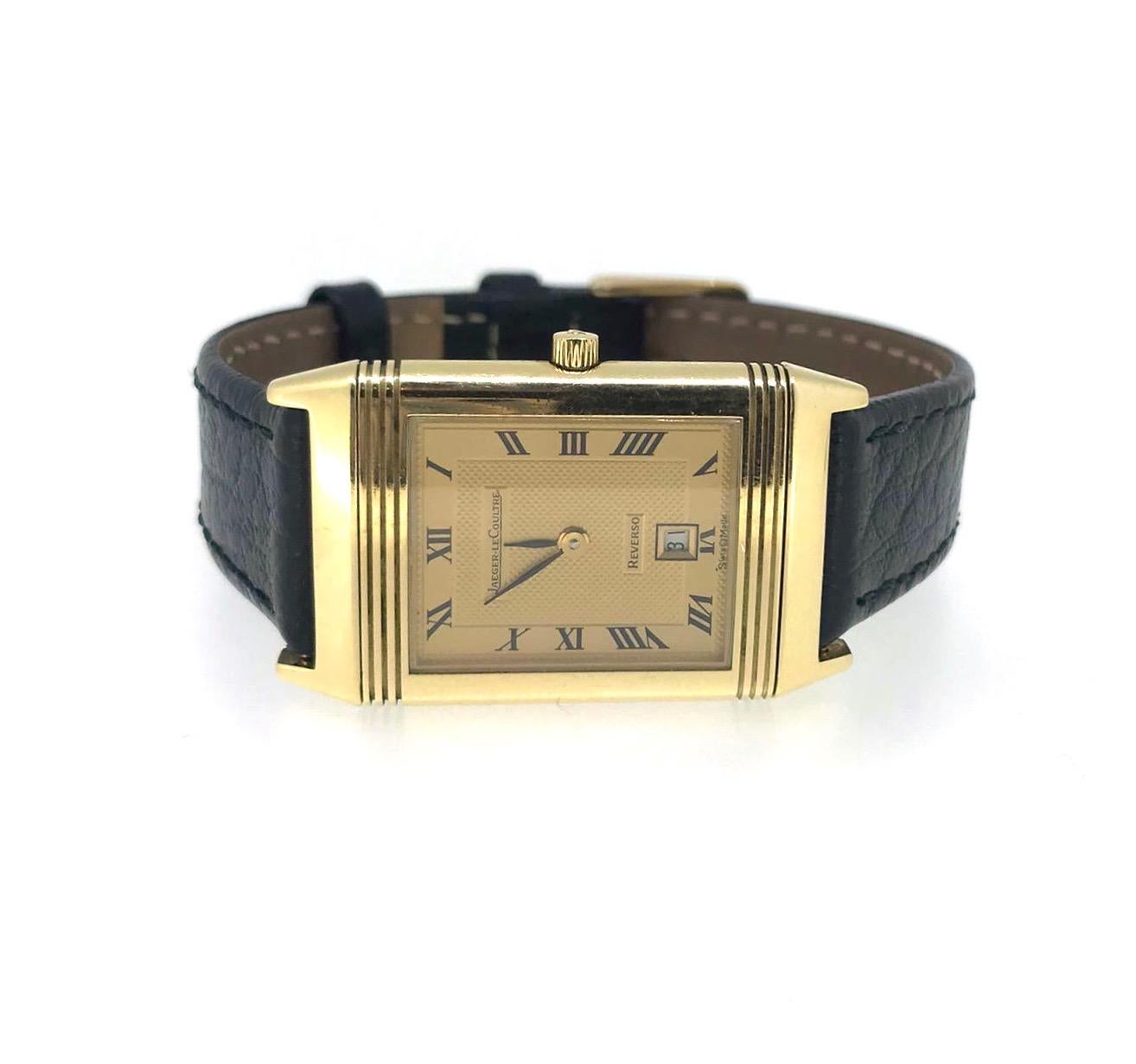 Jaeger Lecoultre Reverso Yellow Gold Date Wristwatch In Good Condition In London, GB