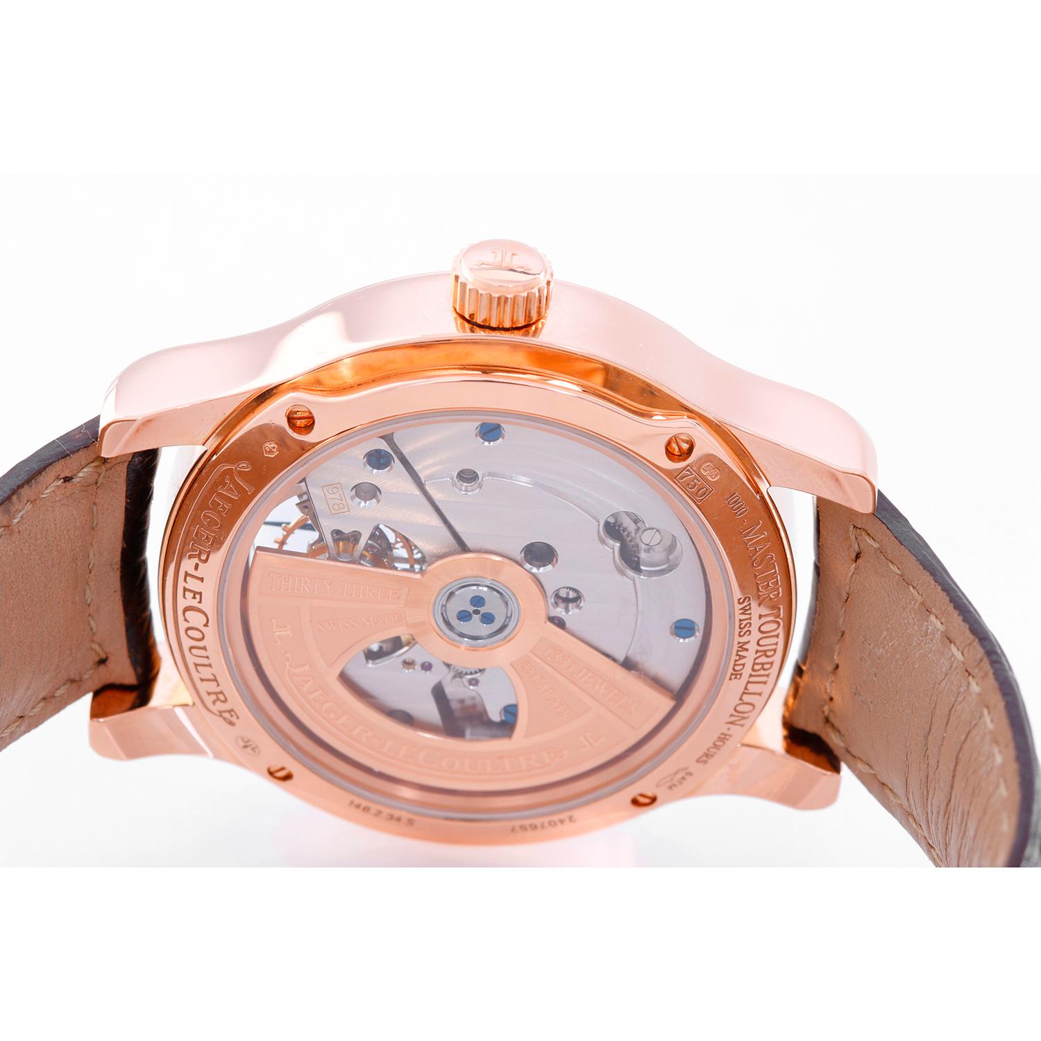 Jaeger-LeCoultre Rose gold Master Tourbillon Automatic Wristwatch, circa 2014 In Excellent Condition In Dallas, TX