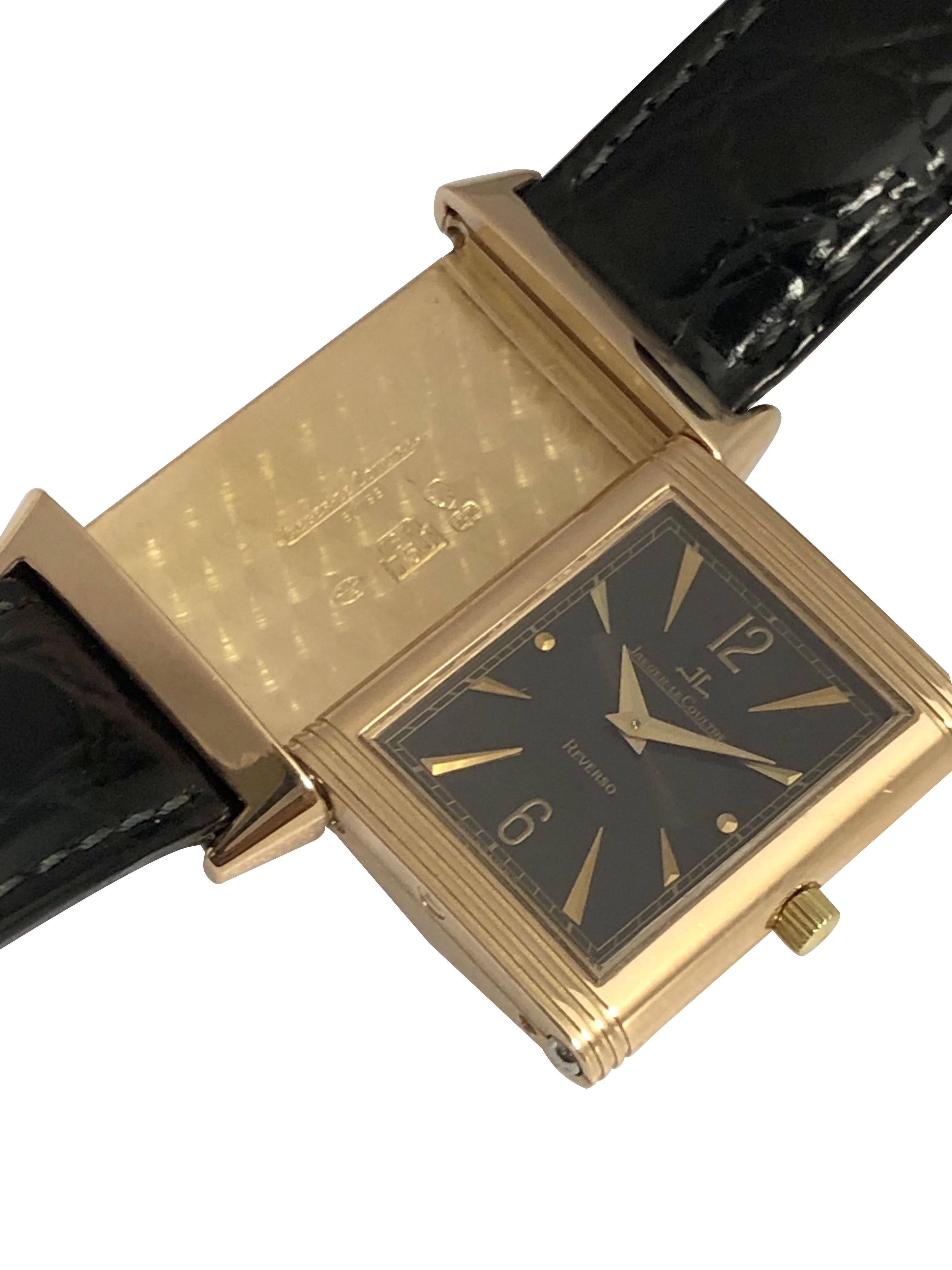 Jaeger LeCoultre Rose Gold Reverso Wrist Watch In Excellent Condition For Sale In Chicago, IL