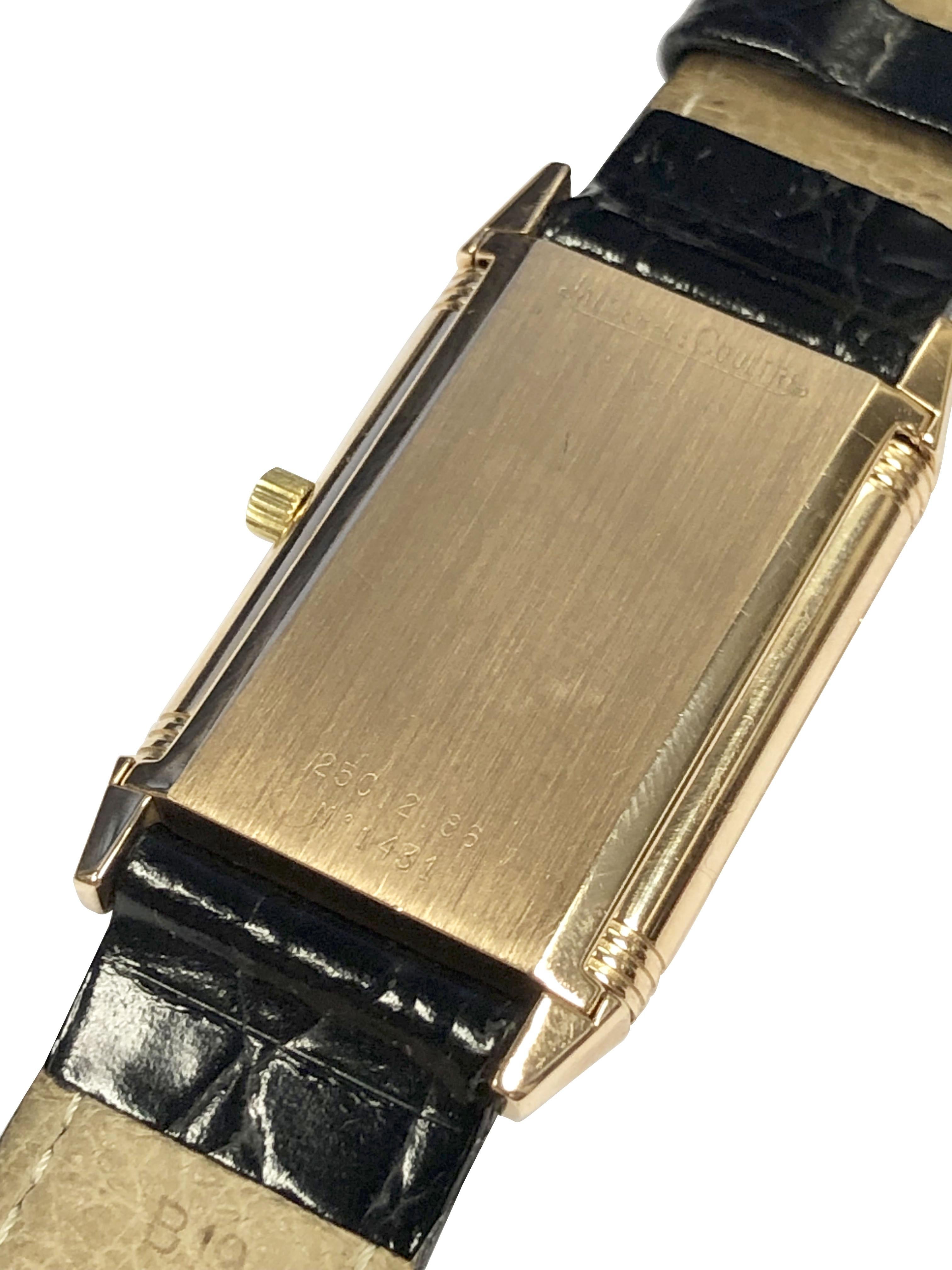 Women's or Men's Jaeger LeCoultre Rose Gold Reverso Wrist Watch For Sale