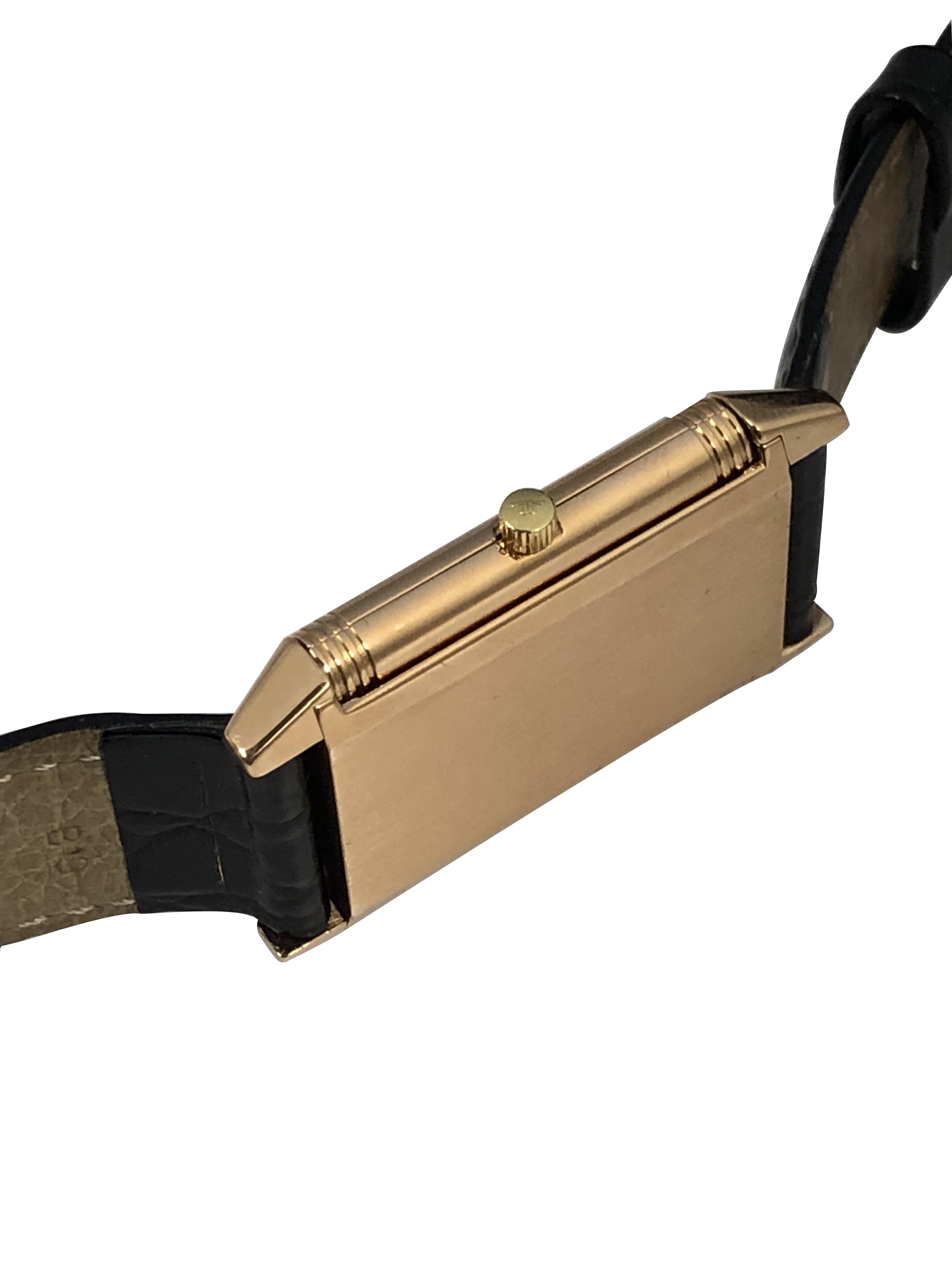 Jaeger LeCoultre Rose Gold Reverso Wrist Watch For Sale 1