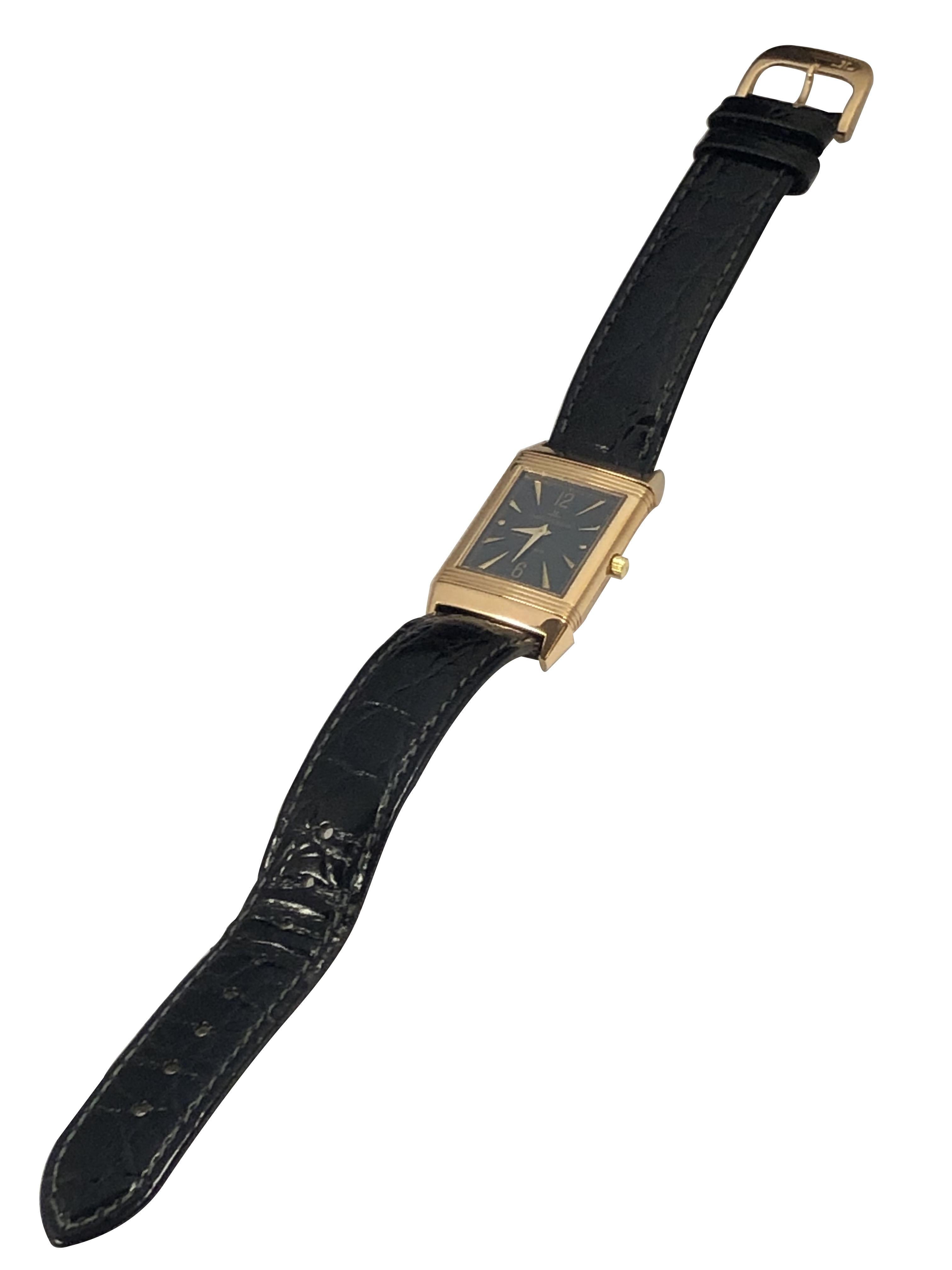 Jaeger LeCoultre Rose Gold Reverso Wrist Watch For Sale 2