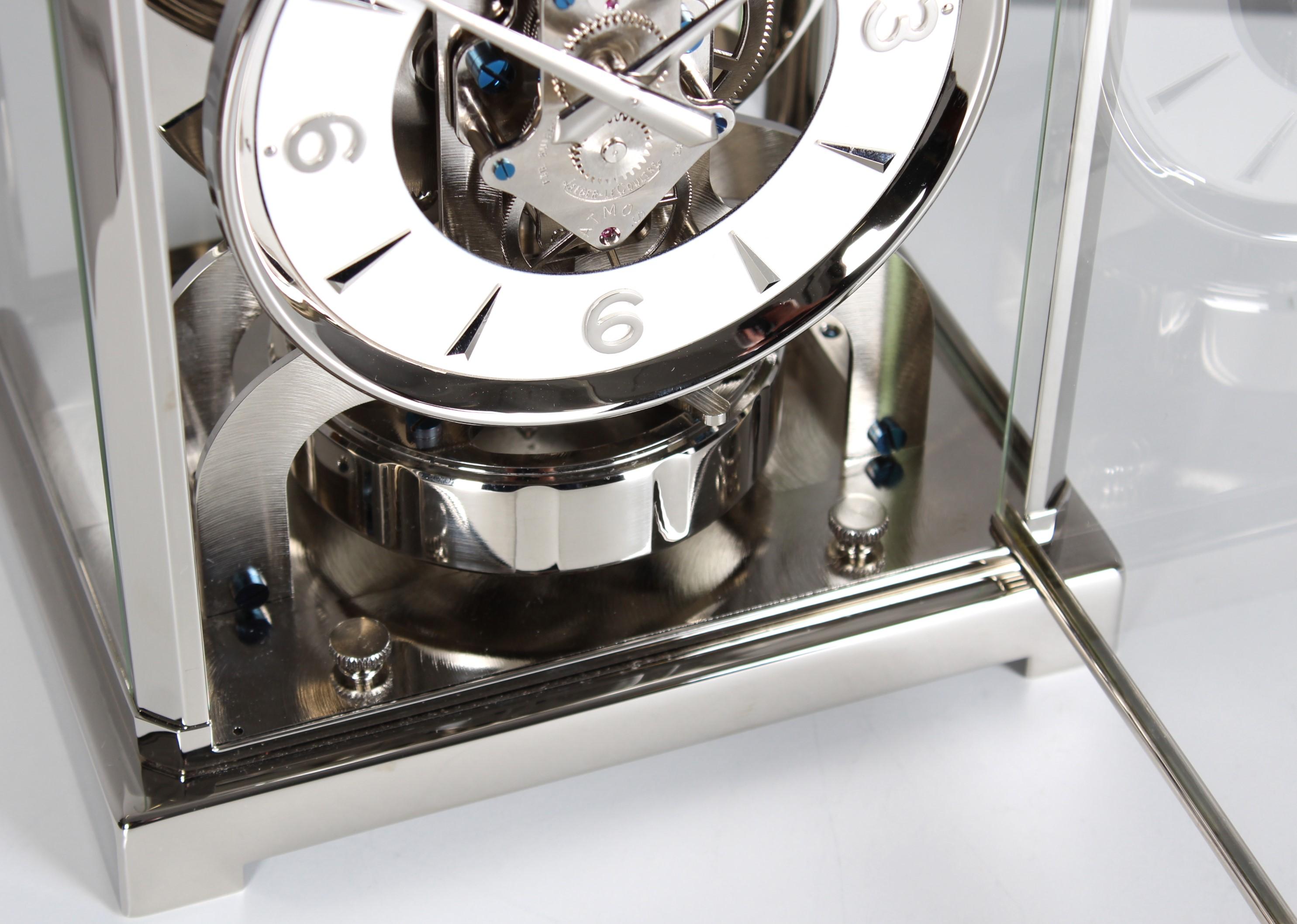 Brass Jaeger LeCoultre, Silver Atmos Clock from 1955, Revised and New Nickel-Plated For Sale