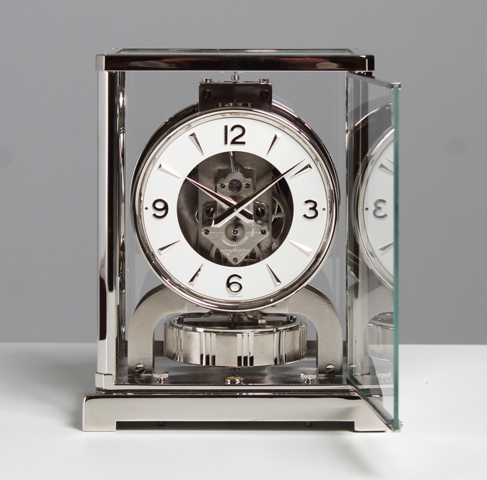 Mid-Century Modern Jaeger LeCoultre, Silver Atmos Clock from 1970, Revised and Platinum-Plated