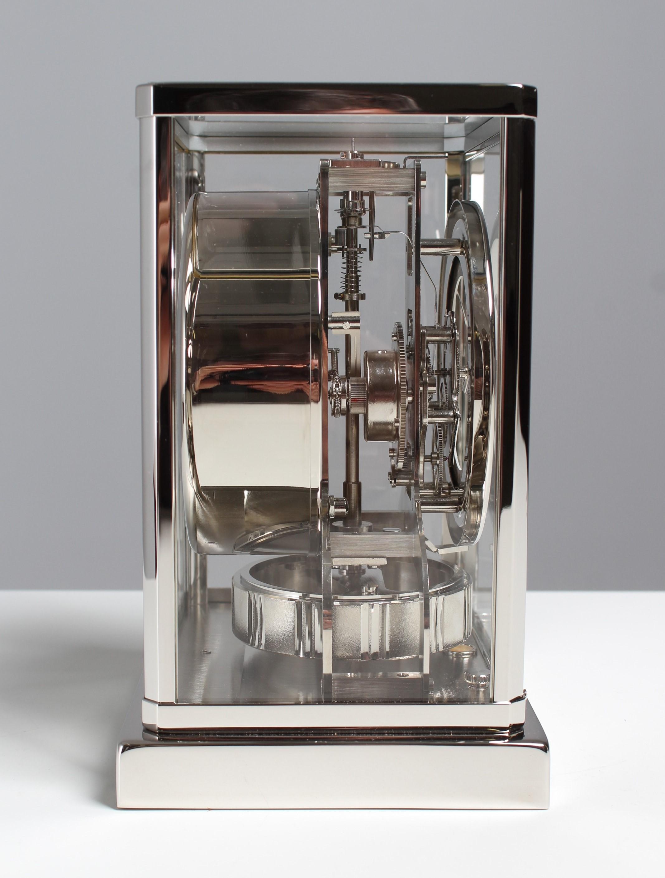 Late 20th Century Jaeger LeCoultre, Silver Atmos Clock from 1970, Revised and Platinum-Plated