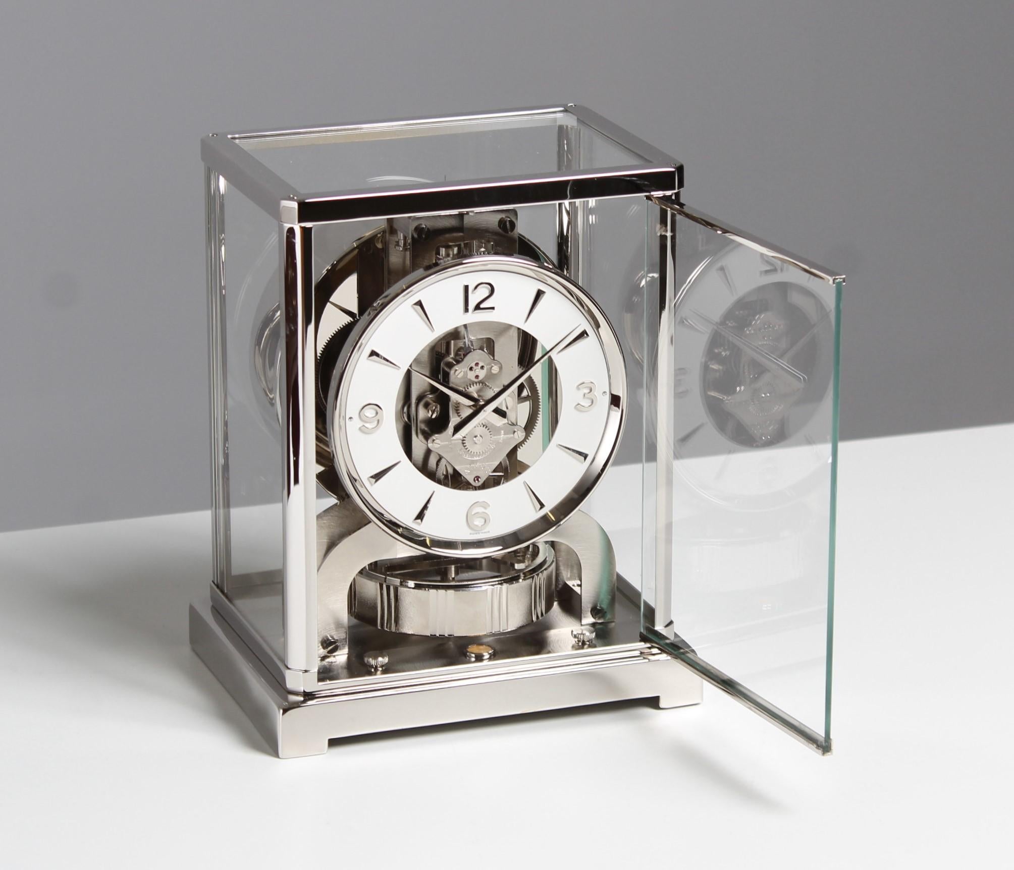 Brass Jaeger LeCoultre, Silver Atmos Clock from 1970, Revised and Platinum-Plated