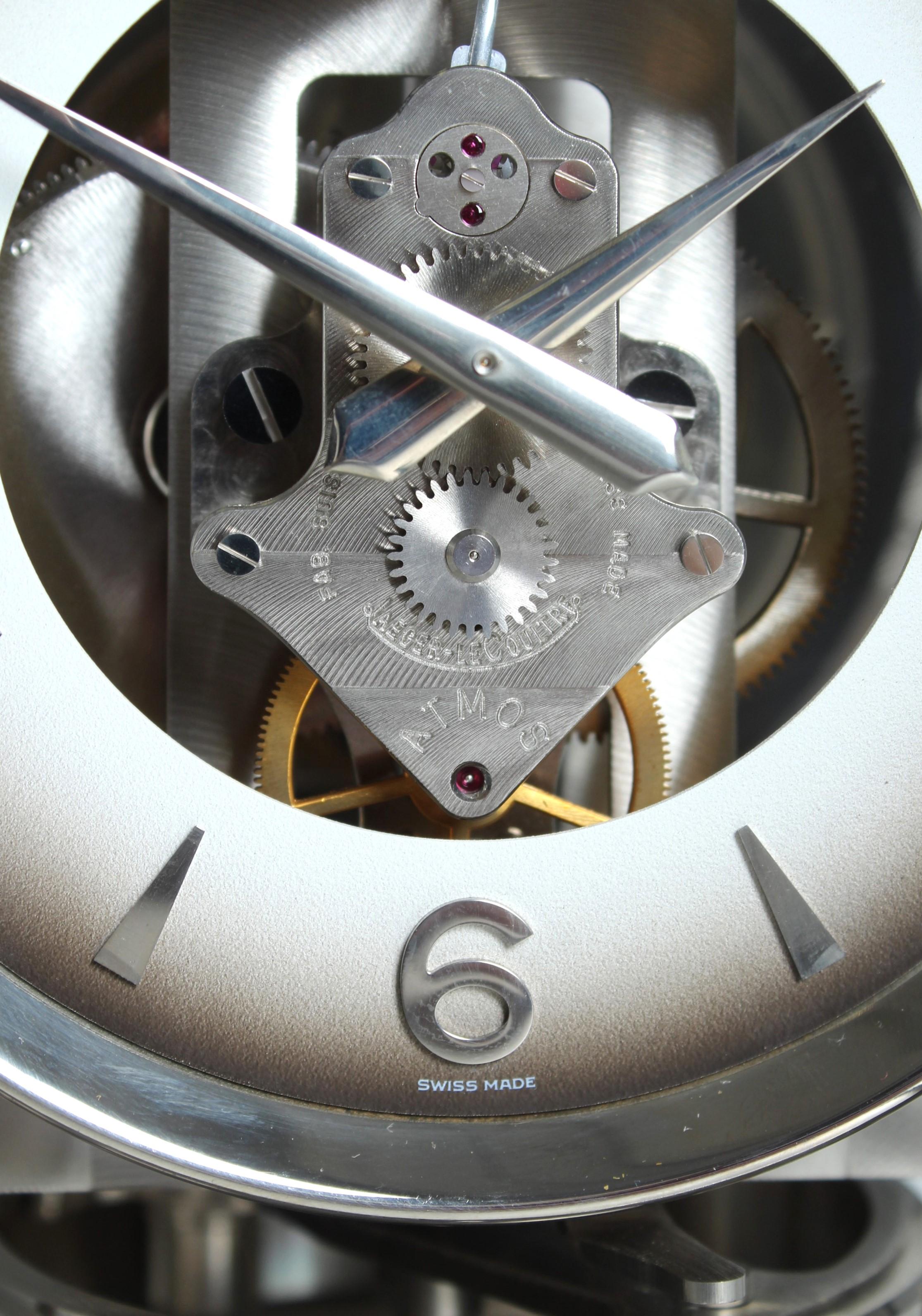 Late 20th Century Jaeger LeCoultre, Silver Atmos Clock, Original Nickel Plated, Swiss, 1973 For Sale