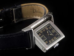 Jaeger LeCoultre Stainless Steel Black Arabic Dial Reverso Vintage Watch