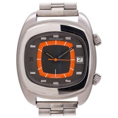 Vintage Jaeger LeCoultre Stainless Steel Memovox Alarm Self-Winding Wristwatch, c1970s