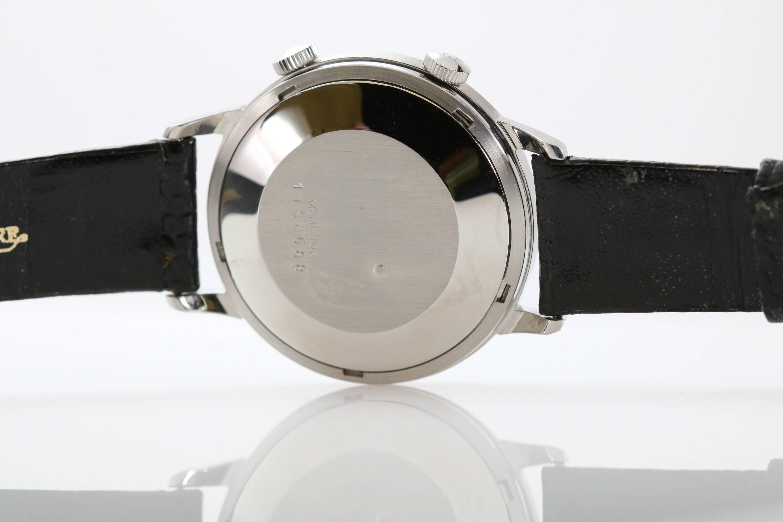 Jaeger LeCoultre Stainless Steel Memovox Wristwatch In Excellent Condition In Miami Beach, FL