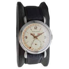 Jaeger-LeCoultre Edelstahl Dreifachdatum mit Original Zifferblatt und Schachtel 1940er Jahre