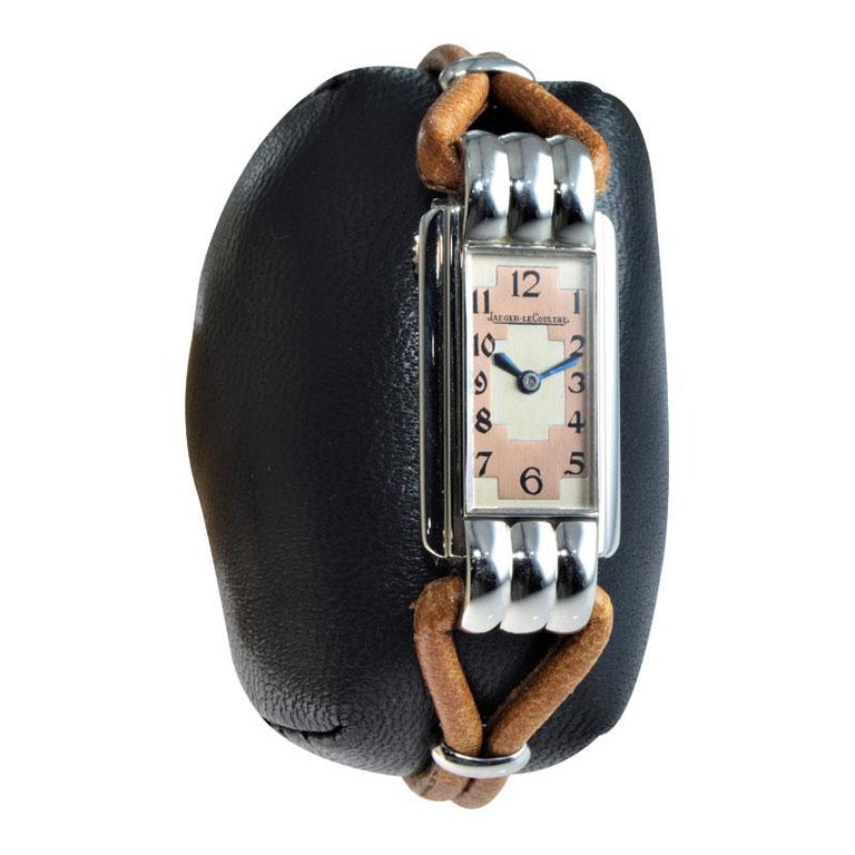 Jaeger-LeCoultre Steel Art Deco Ladies Cord Back Winding Watch, circa 1930s For Sale 1