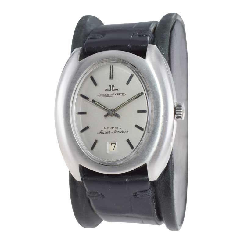 Art Deco Jaeger-LeCoultre Steel circa 1960s Wristwatch with Original Dial and Bracelet For Sale