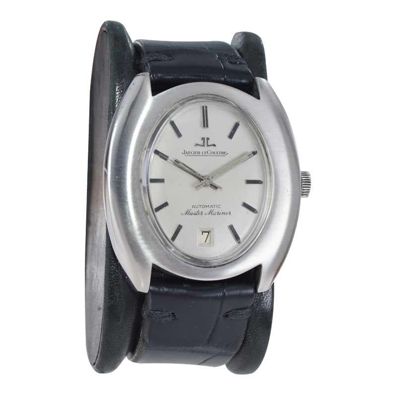 Women's or Men's Jaeger-LeCoultre Steel circa 1960s Wristwatch with Original Dial and Bracelet For Sale