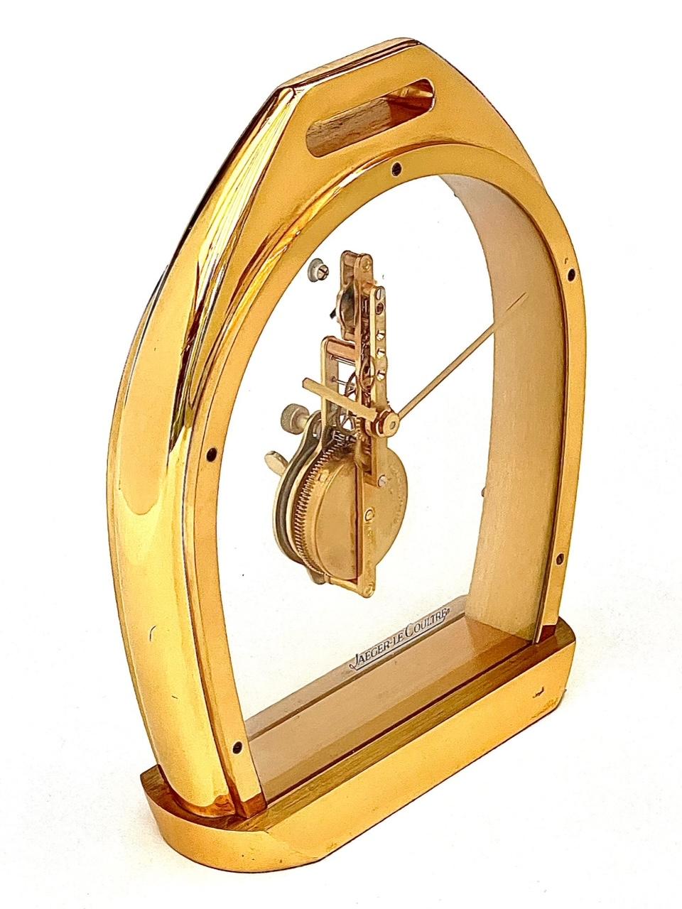 Jaeger LeCoultre Swiss Gilt Equestrian Eight Day Mantel Clock In Good Condition In London, GB