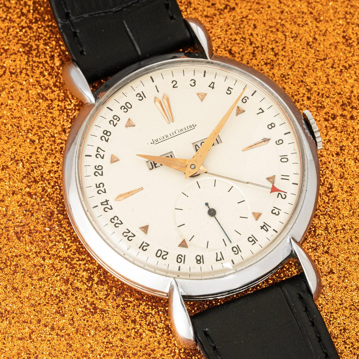Jaeger-LeCoultre Dreifach-Datums-Kalender aus Edelstahl 1960er Jahre im Zustand „Relativ gut“ im Angebot in Mayfair, London, London