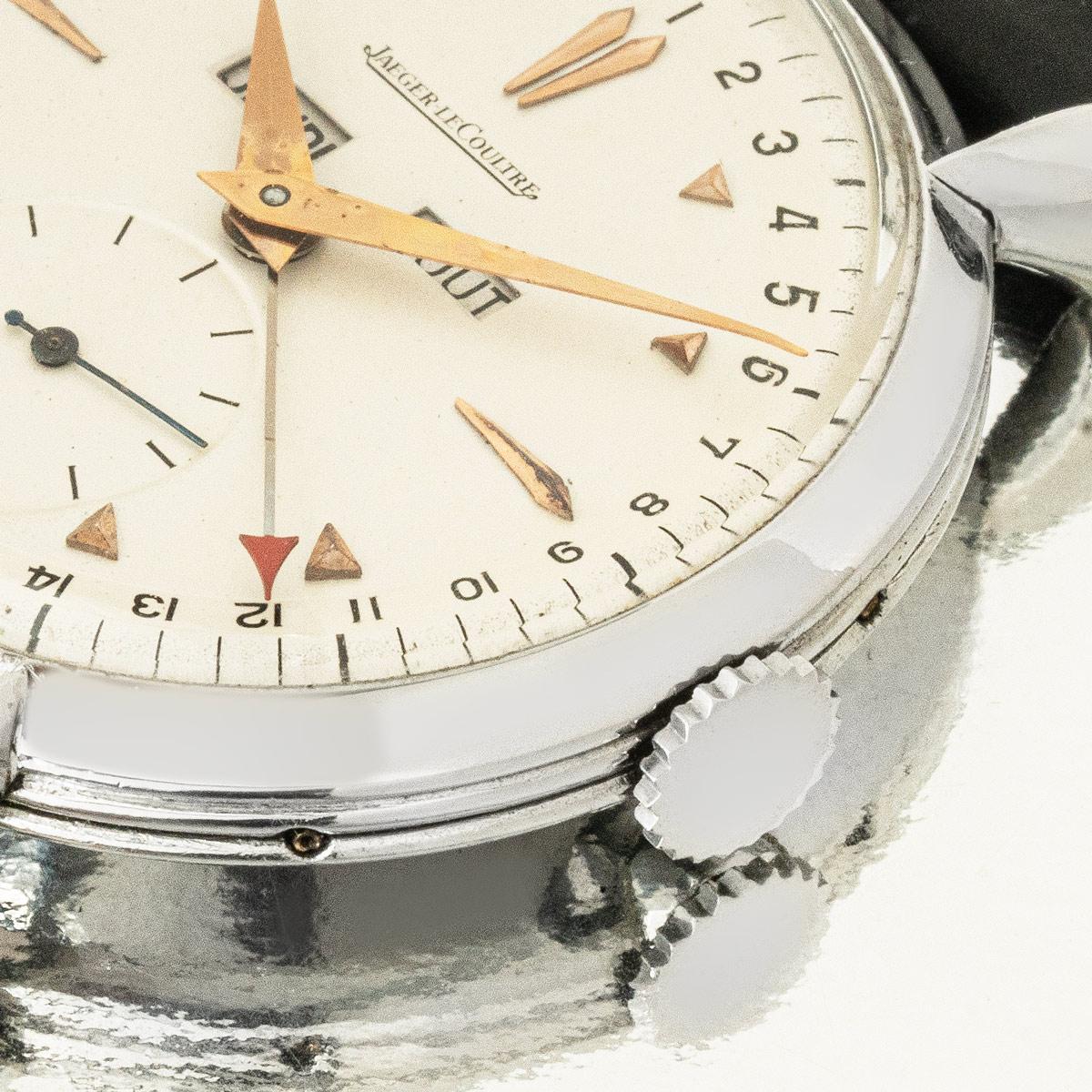 Jaeger-LeCoultre Dreifach-Datums-Kalender aus Edelstahl 1960er Jahre Herren im Angebot