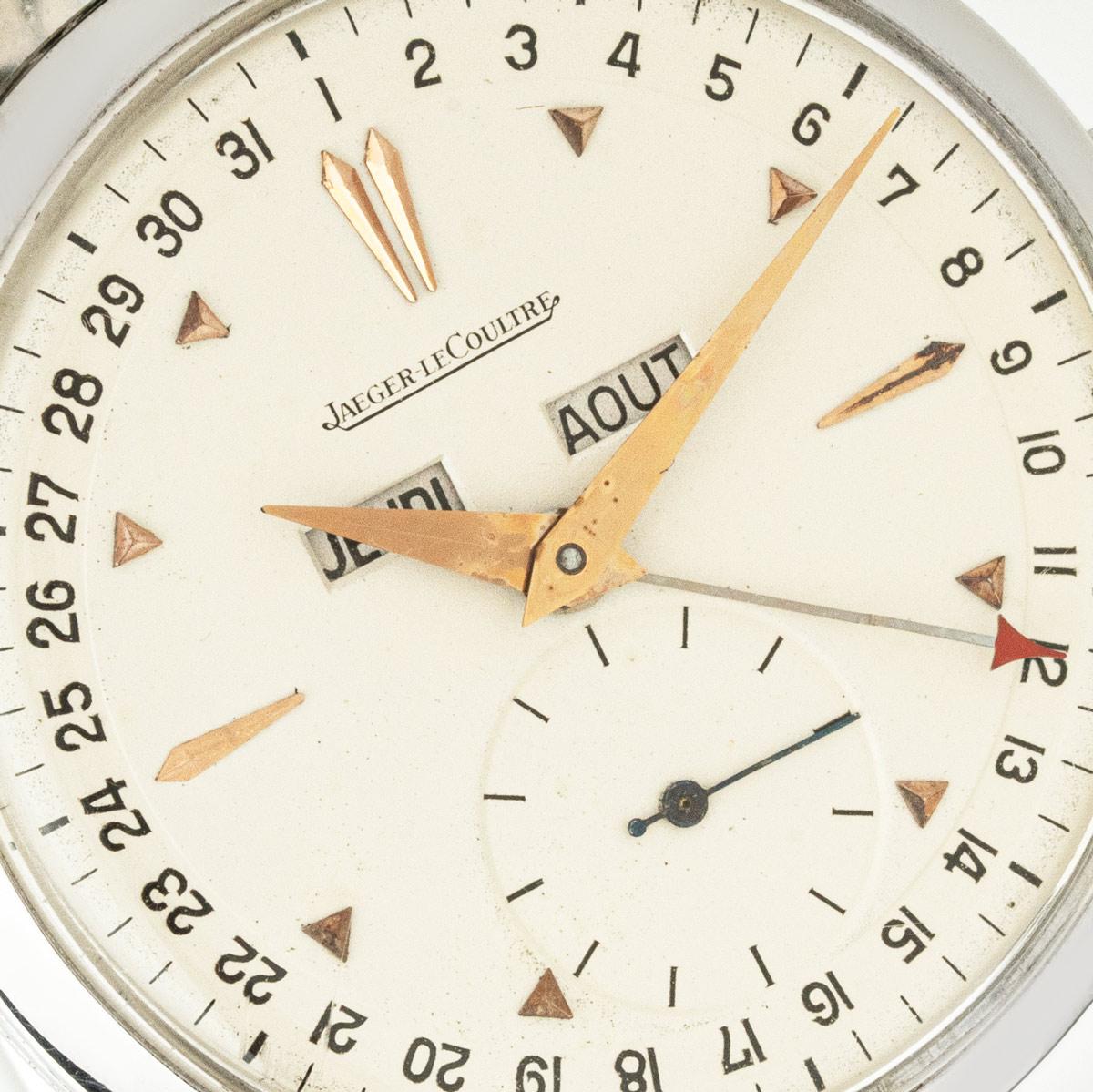 Jaeger-LeCoultre Dreifach-Datums-Kalender aus Edelstahl 1960er Jahre im Angebot 1