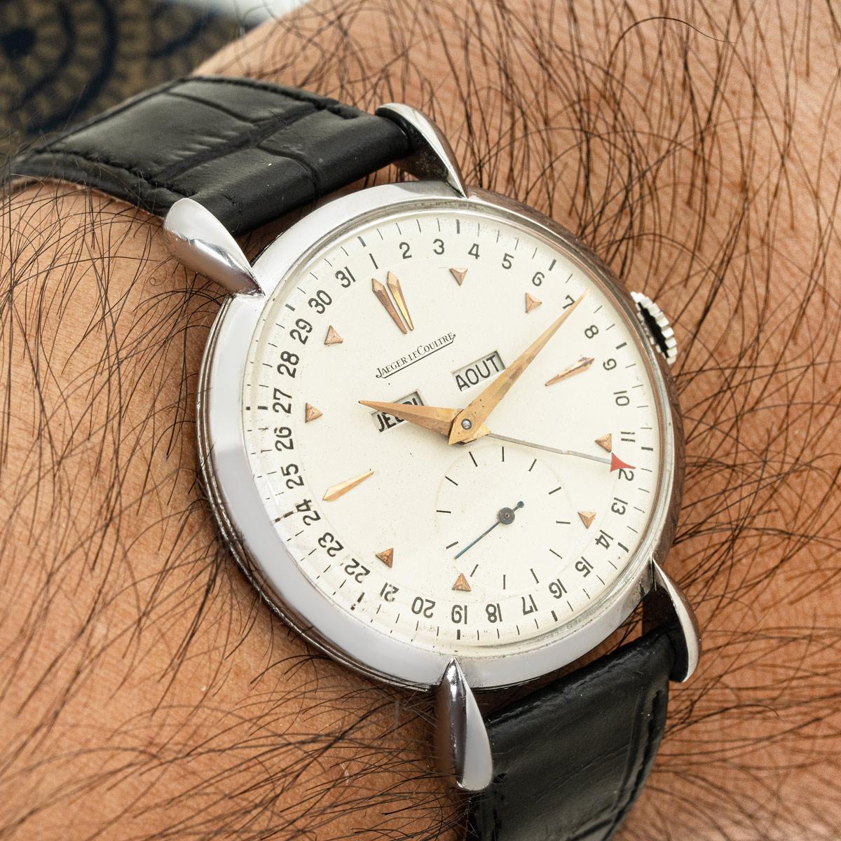 Jaeger-LeCoultre Dreifach-Datums-Kalender aus Edelstahl 1960er Jahre im Angebot 5