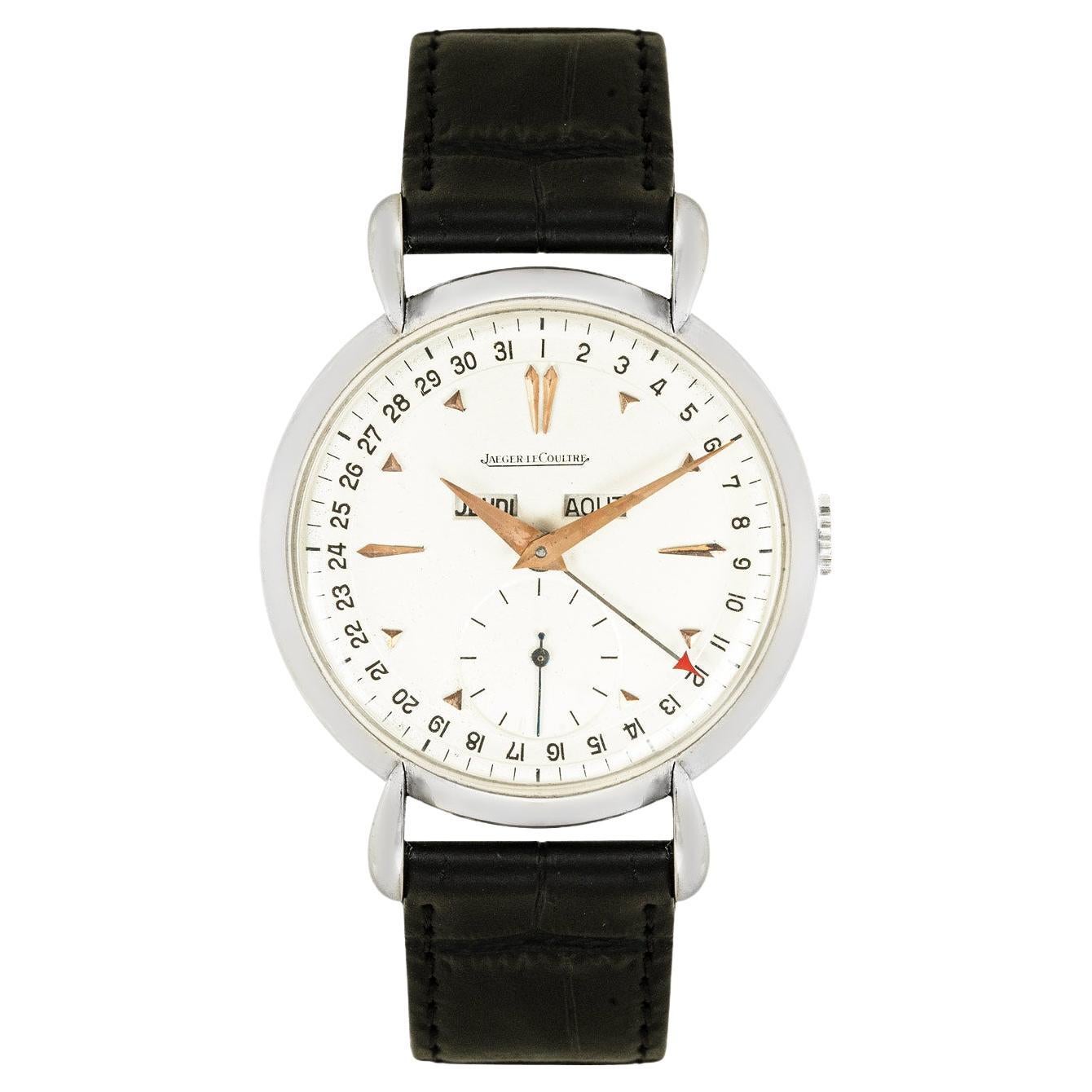 Jaeger-LeCoultre Dreifach-Datums-Kalender aus Edelstahl 1960er Jahre im Angebot