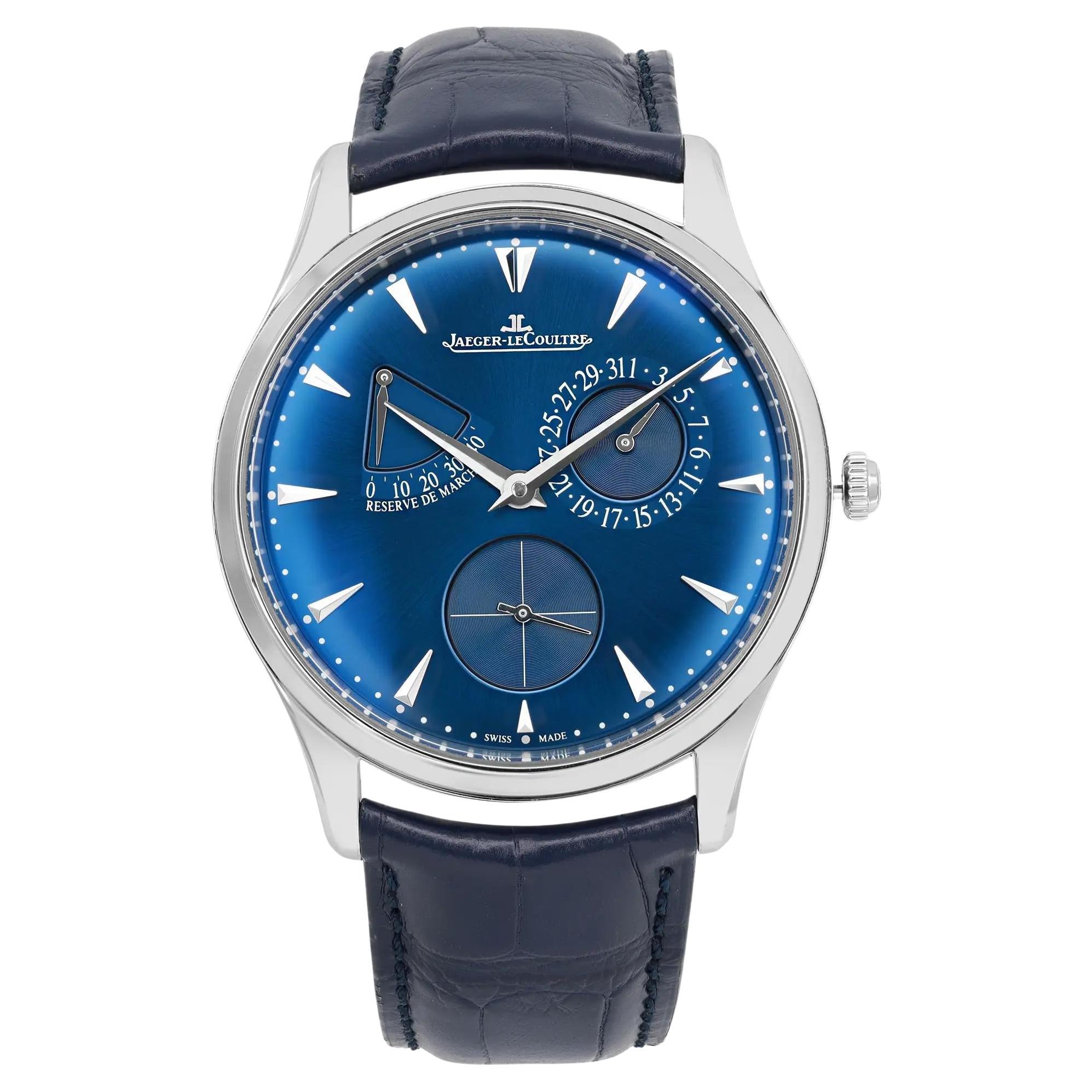 Jaeger Lecoultre Ultra Thin Reserve De Marche Steel Blue Dial Watch Q1378480