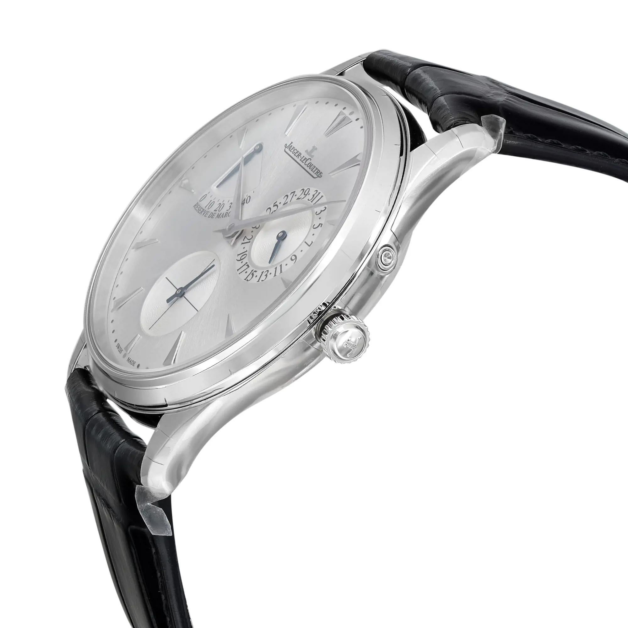 Jaeger-LeCoultre Ultra Thin Reserve De Marche Steel Silver Dial Watch Q1378420 In New Condition In New York, NY