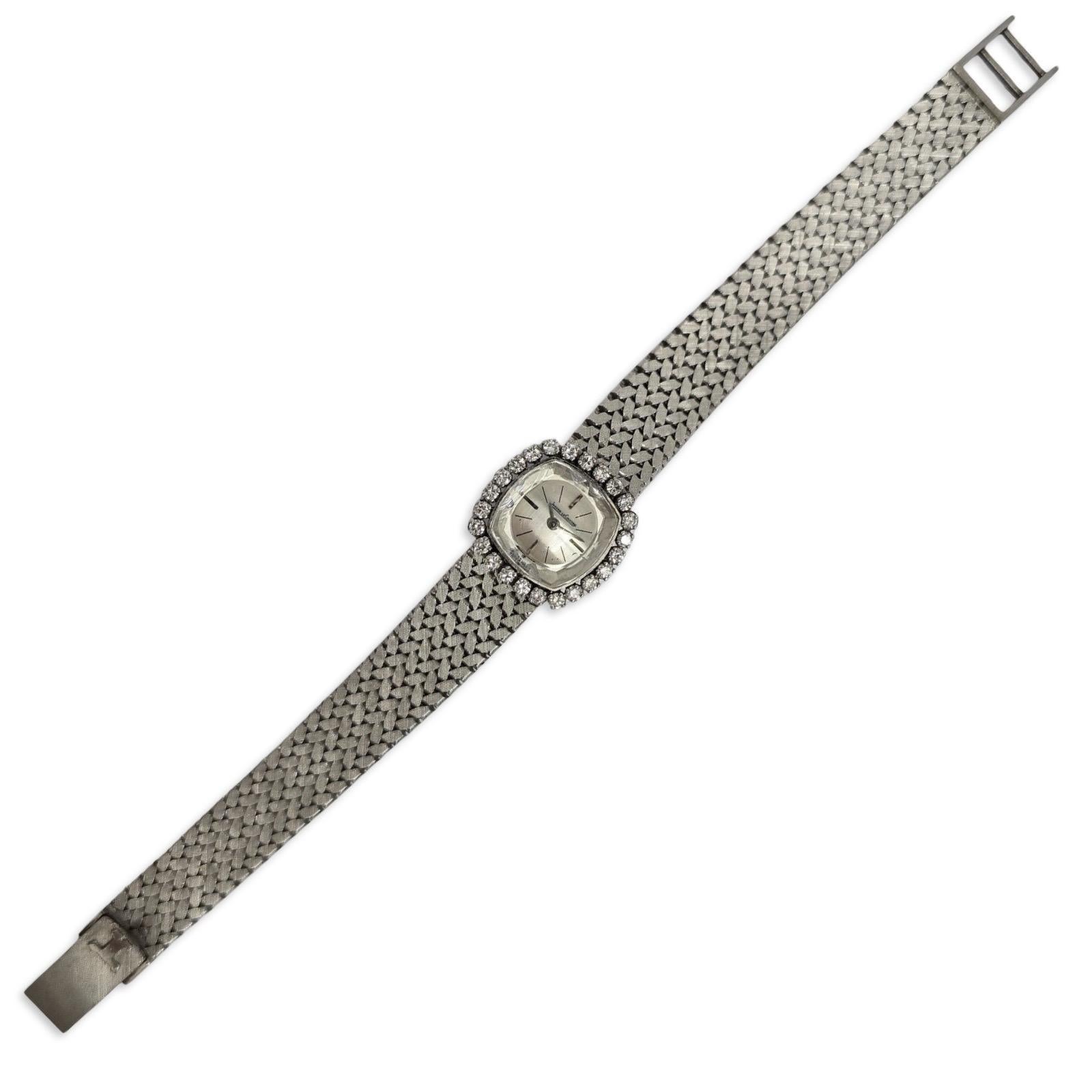 Round Cut Jaeger-LeCoultre Vintage 18K White Gold Ladies Watch – Diamond Bezel, Swiss For Sale