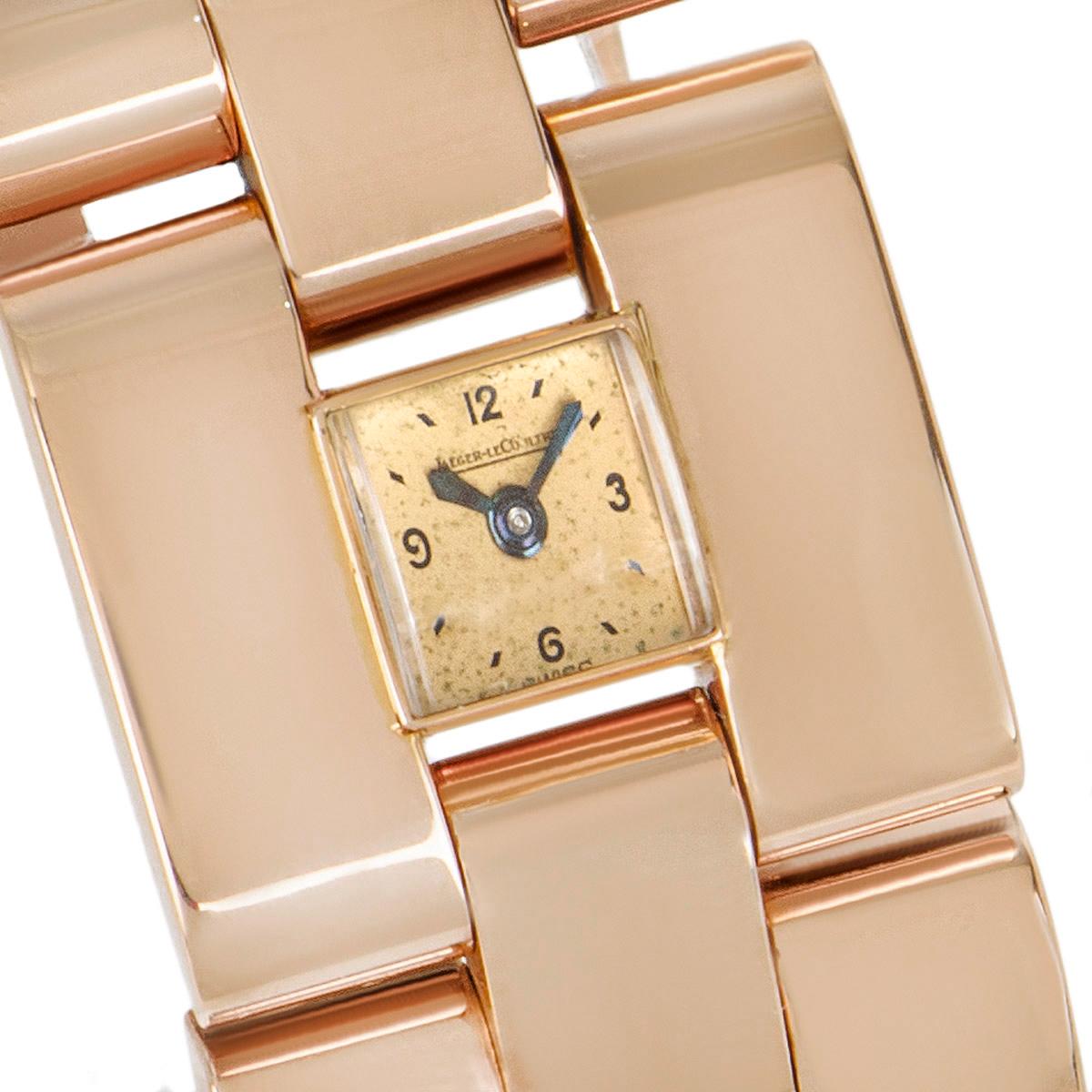 Jaeger LeCoultre Vintage Women's Dress Watch 18K Rose Gold Champagne Dial For Sale 1
