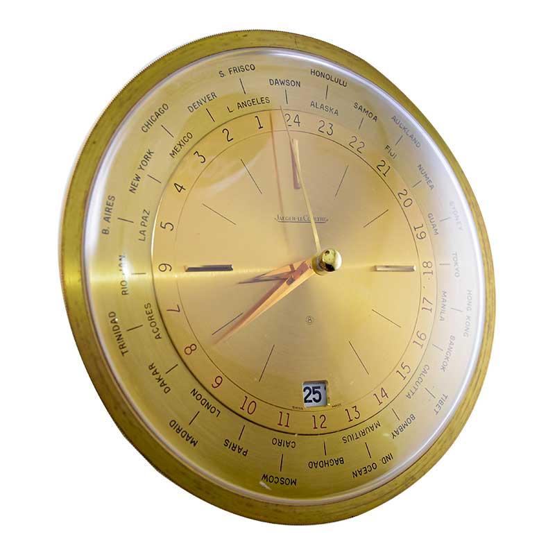 Moderniste Horloge de bureau du milieu du siècle dernier World Time 8 Day en bronze laqué de Jaeger LeCoultre en vente