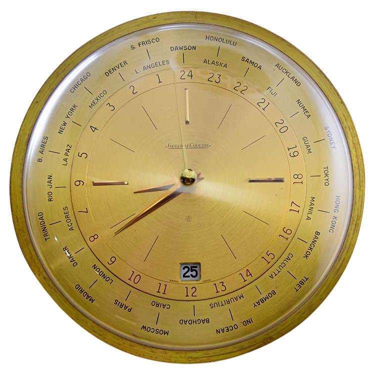 Horloge de bureau du milieu du siècle dernier World Time 8 Day en bronze laqué de Jaeger LeCoultre