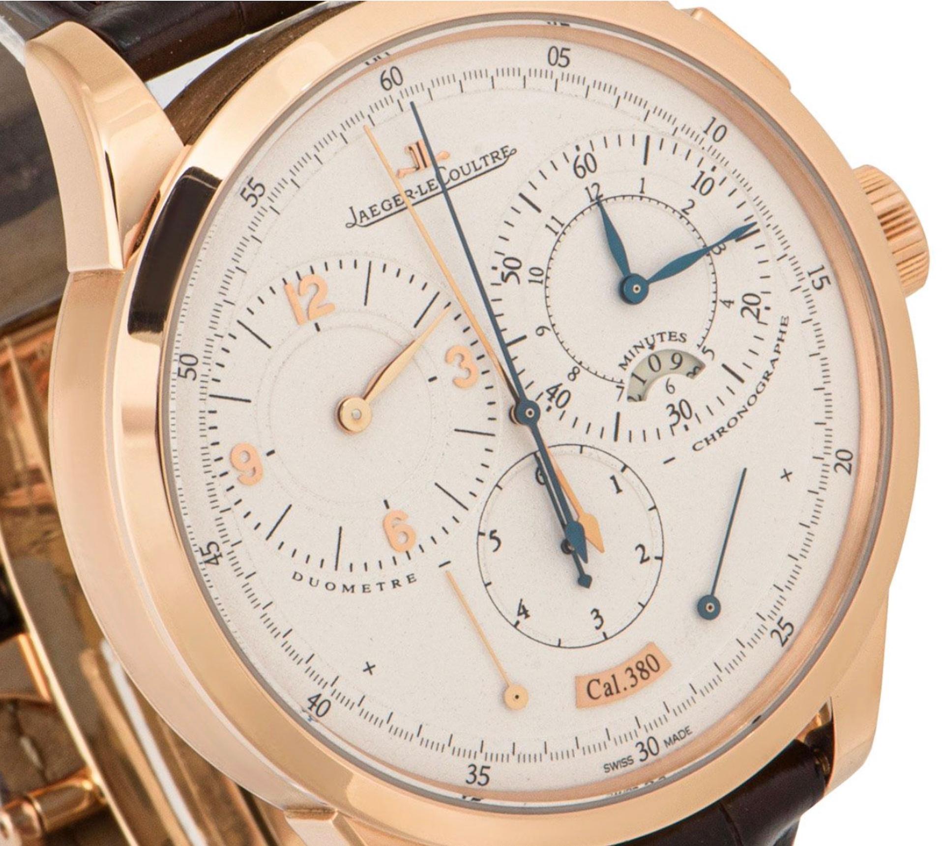 Jaeger LeCoulture Duometer Chronograph Rose Gold Watch In Excellent Condition In London, GB