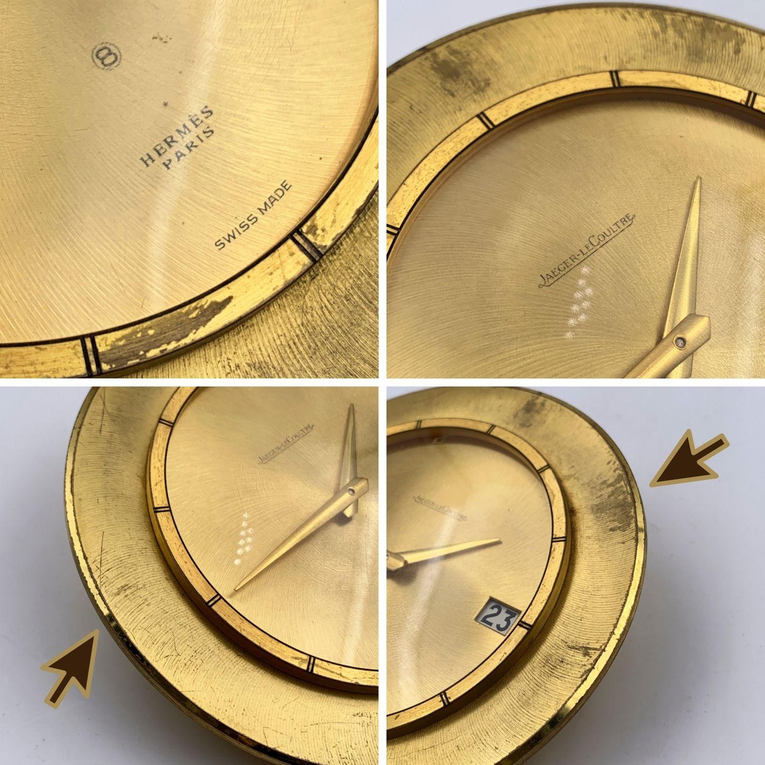 Jaeger LeCoutre for Hermes Vintage Round Gold Metal Desk Clock 2