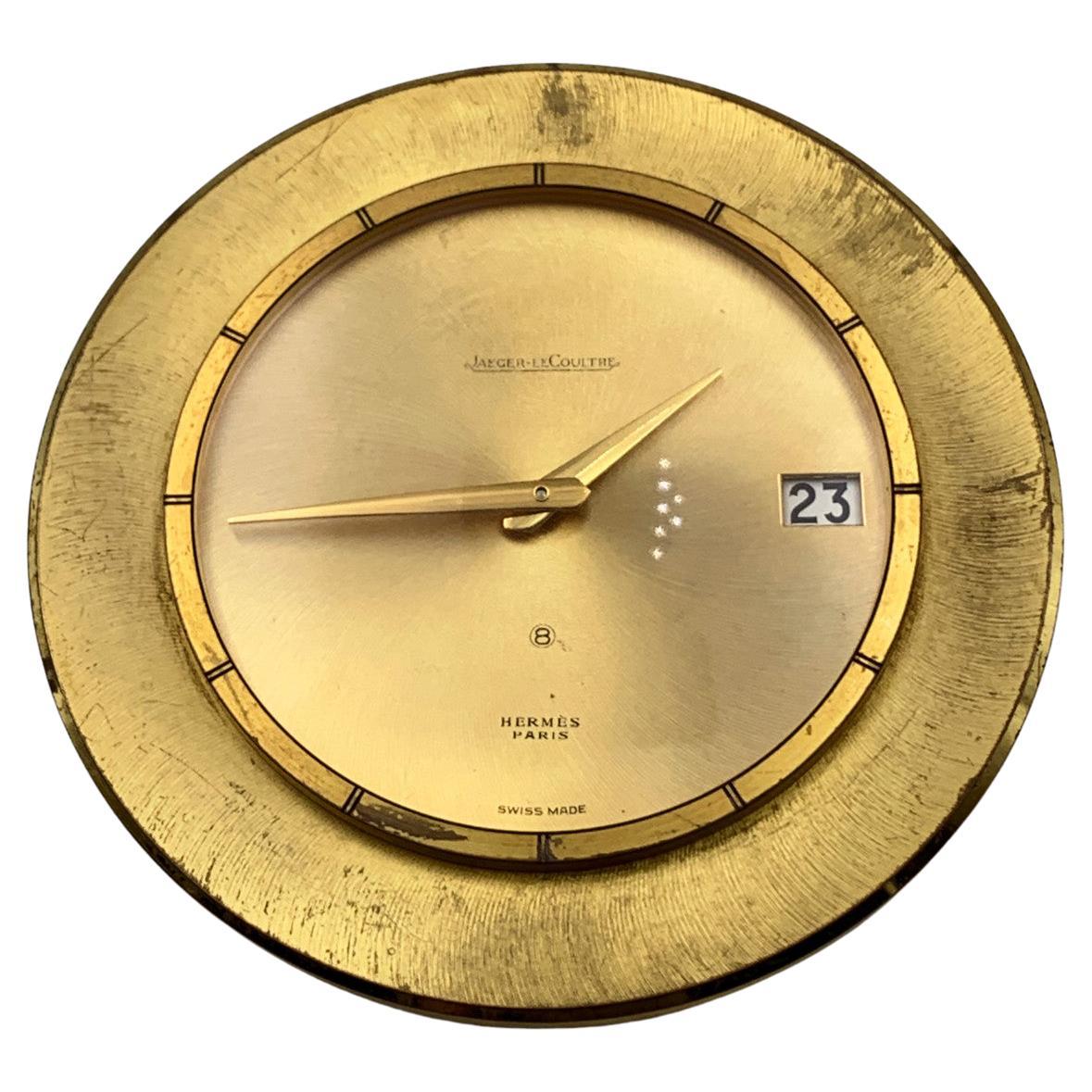 Jaeger LeCoutre for Hermes Vintage Round Gold Metal Desk Clock