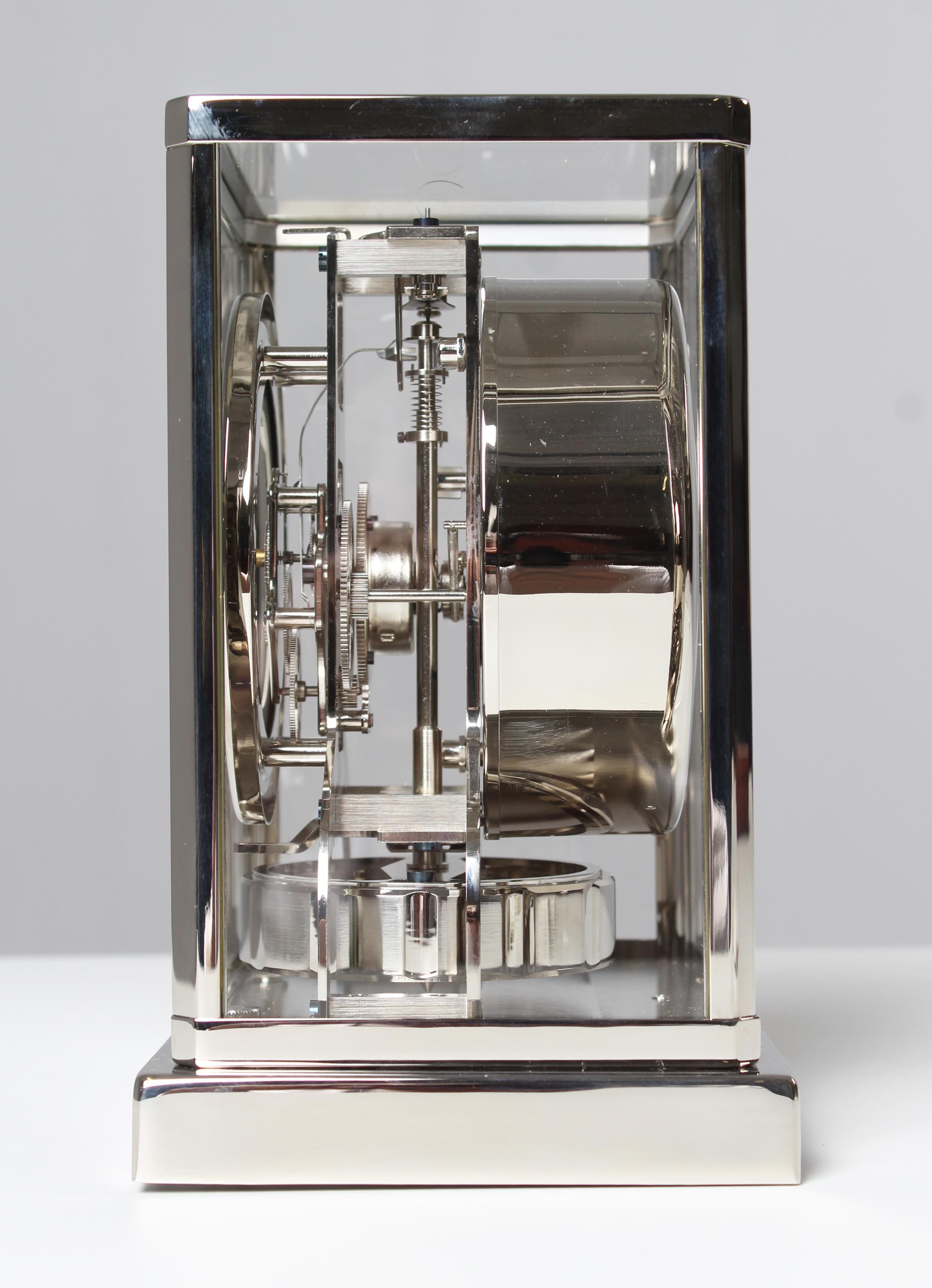 Brass Jaeger Lecoutre, Silver Atmos Clock from 1956, Revised and New Nickel-Plated