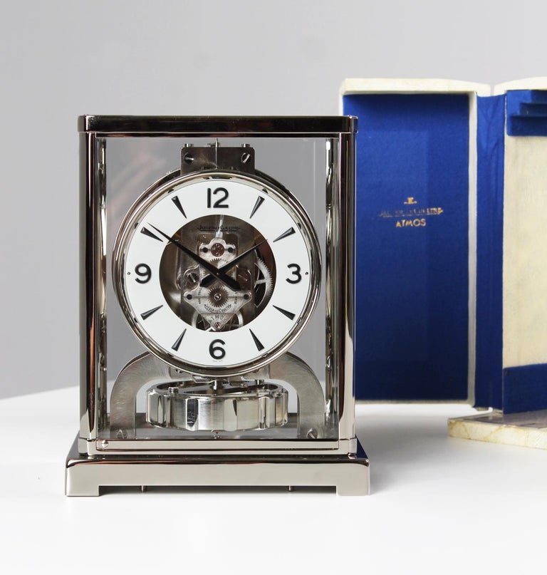 Jaeger Lecoutre, Silver Atmos Clock from 1965, Revised and New  Nickel-Plated at 1stDibs