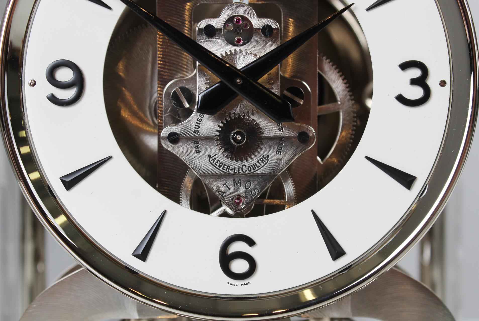 Mid-Century Modern Jaeger Lecoutre, Silver Atmos Clock from 1965, Revised and New Nickel-Plated