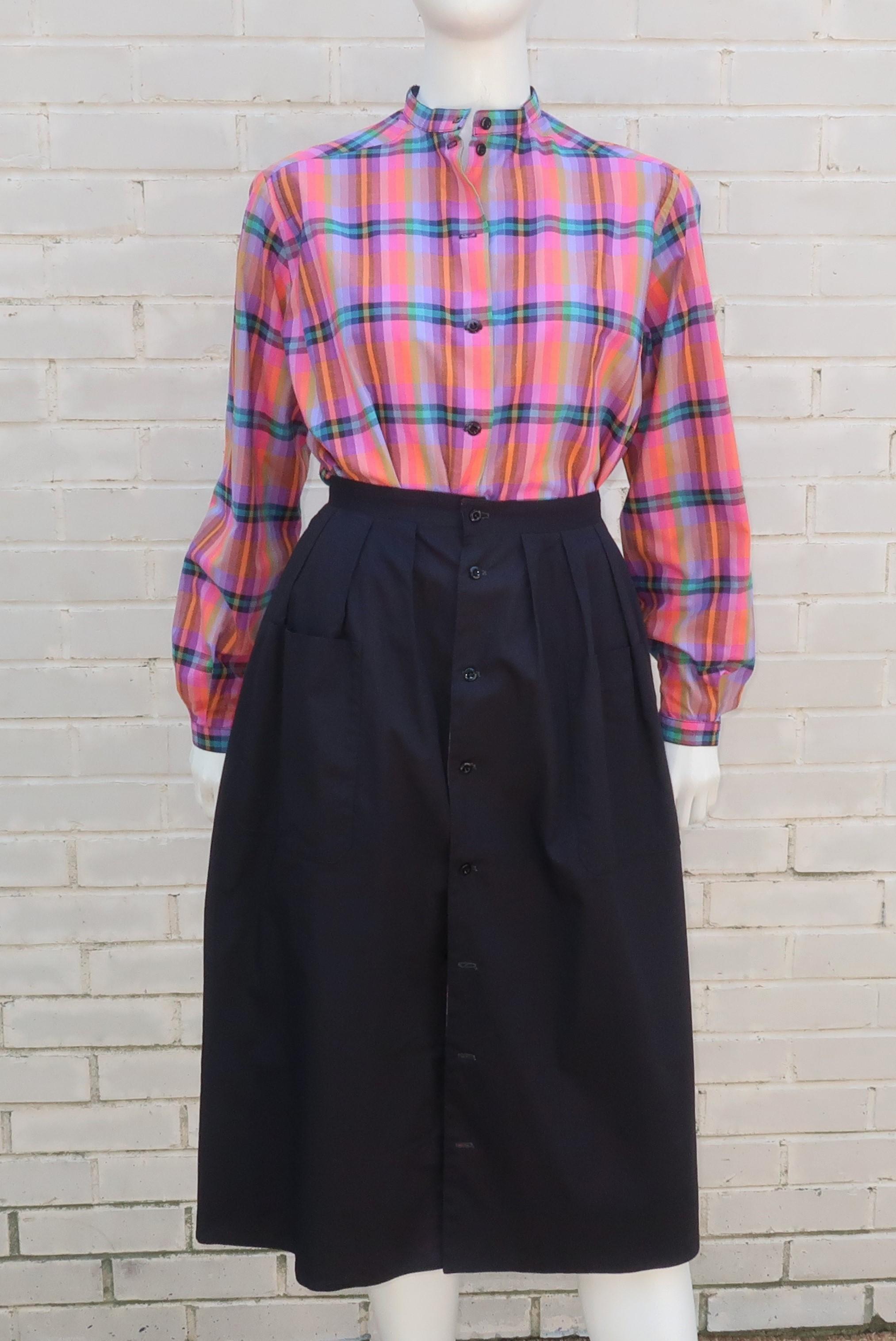 Jaeger Plaid Cotton Top & Reversible Skirt Dress Ensemble, 1970's 5