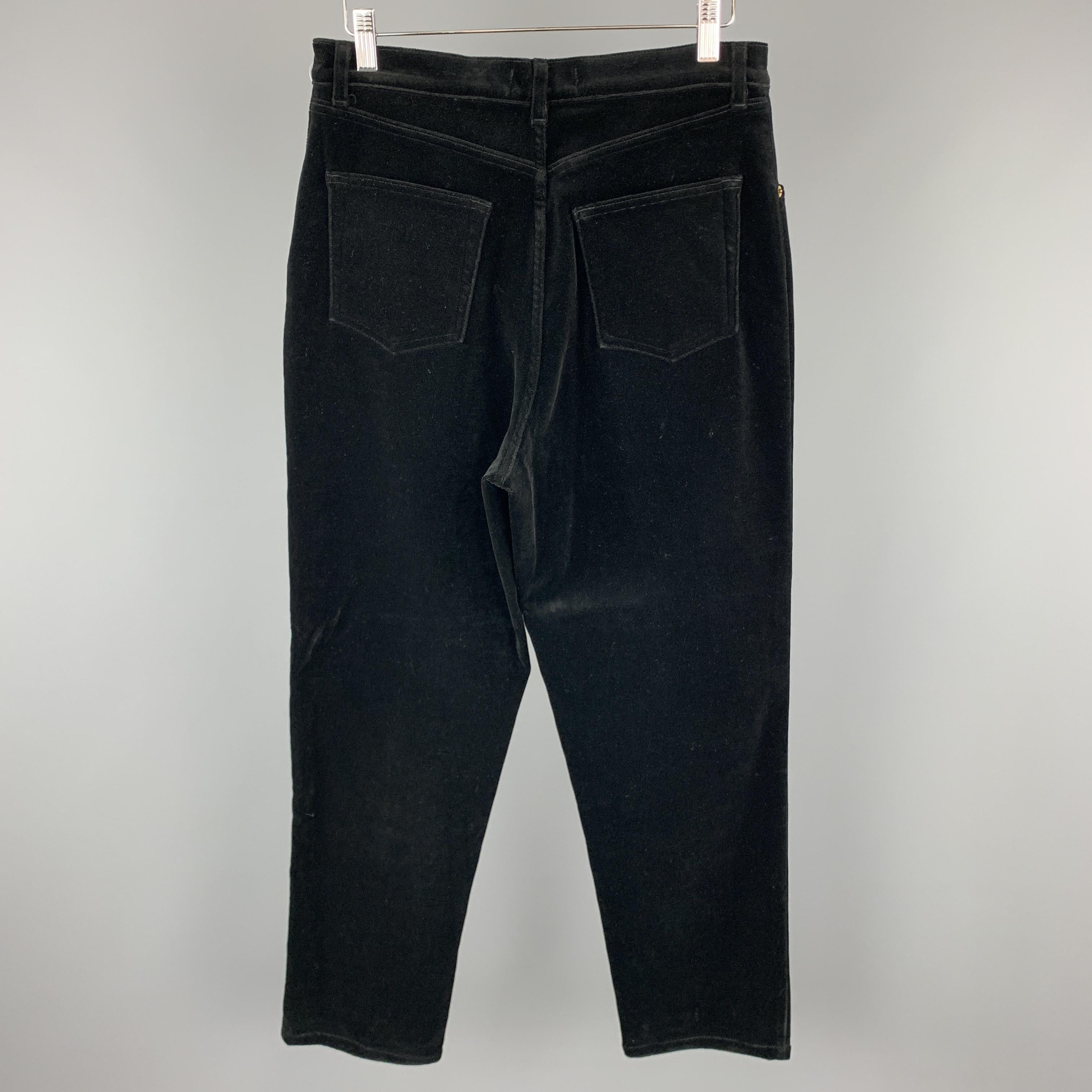 JAEGER Size 12 Black Stretch Velvet Jeans In Excellent Condition In San Francisco, CA