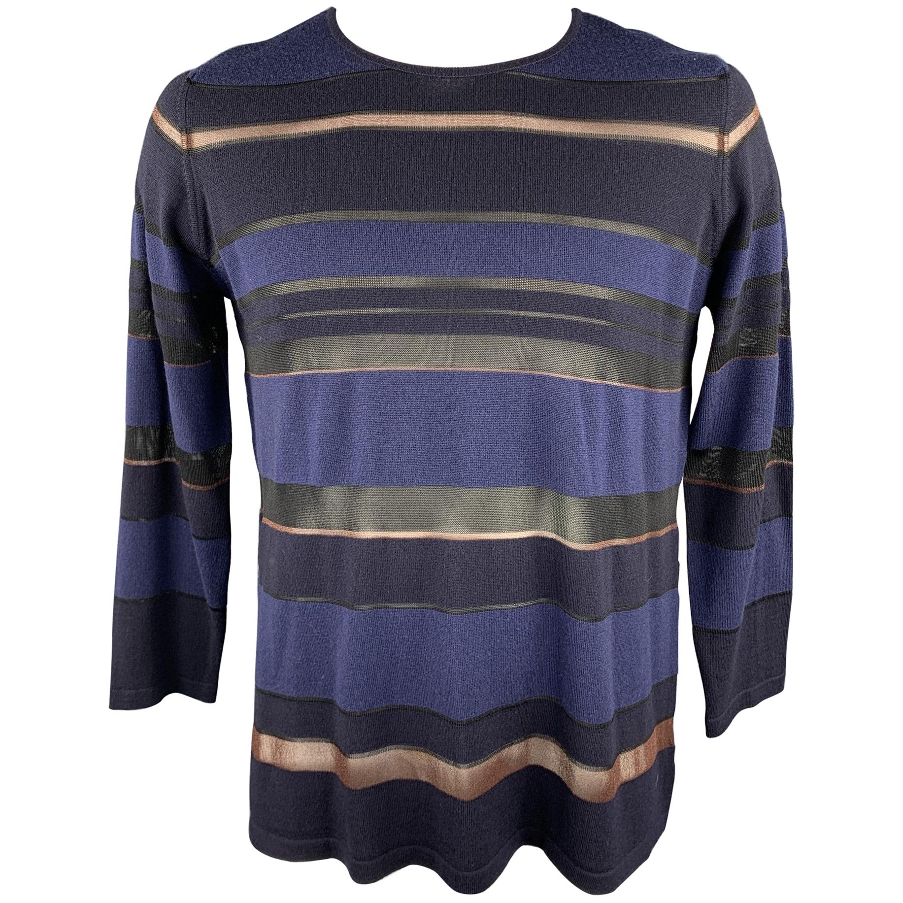 JAEGER Size L Navy & Black Stripe Wool Blend Crew-Neck Pullover