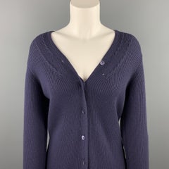 JAEGER Size M Navy Ribbed Merino Wool Buttoned Cardigan
