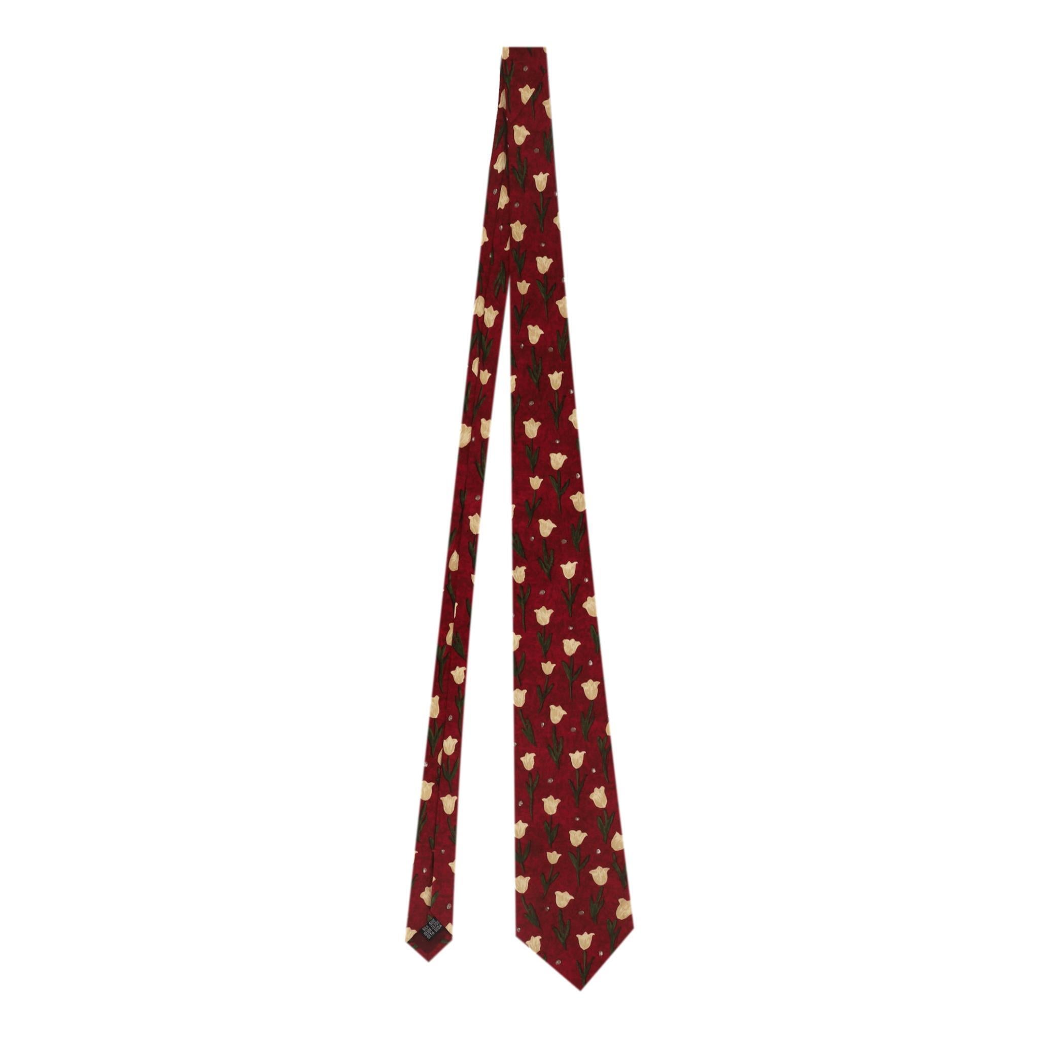 Corbata de seda con estampado de tulipanes Jaeger Rojo en venta