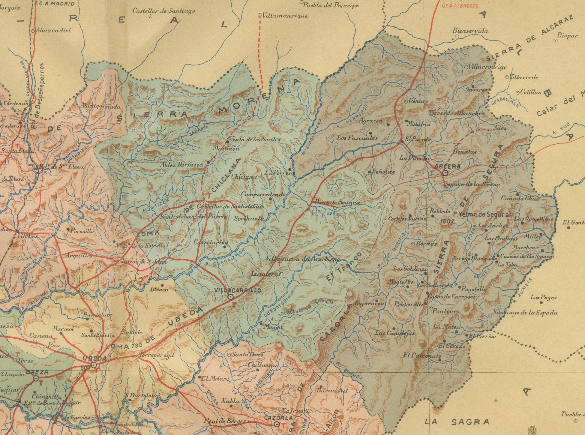 Jaén 1902: A Cartographic Depiction of Andalusia's Olive Heartland In Good Condition For Sale In Langweer, NL