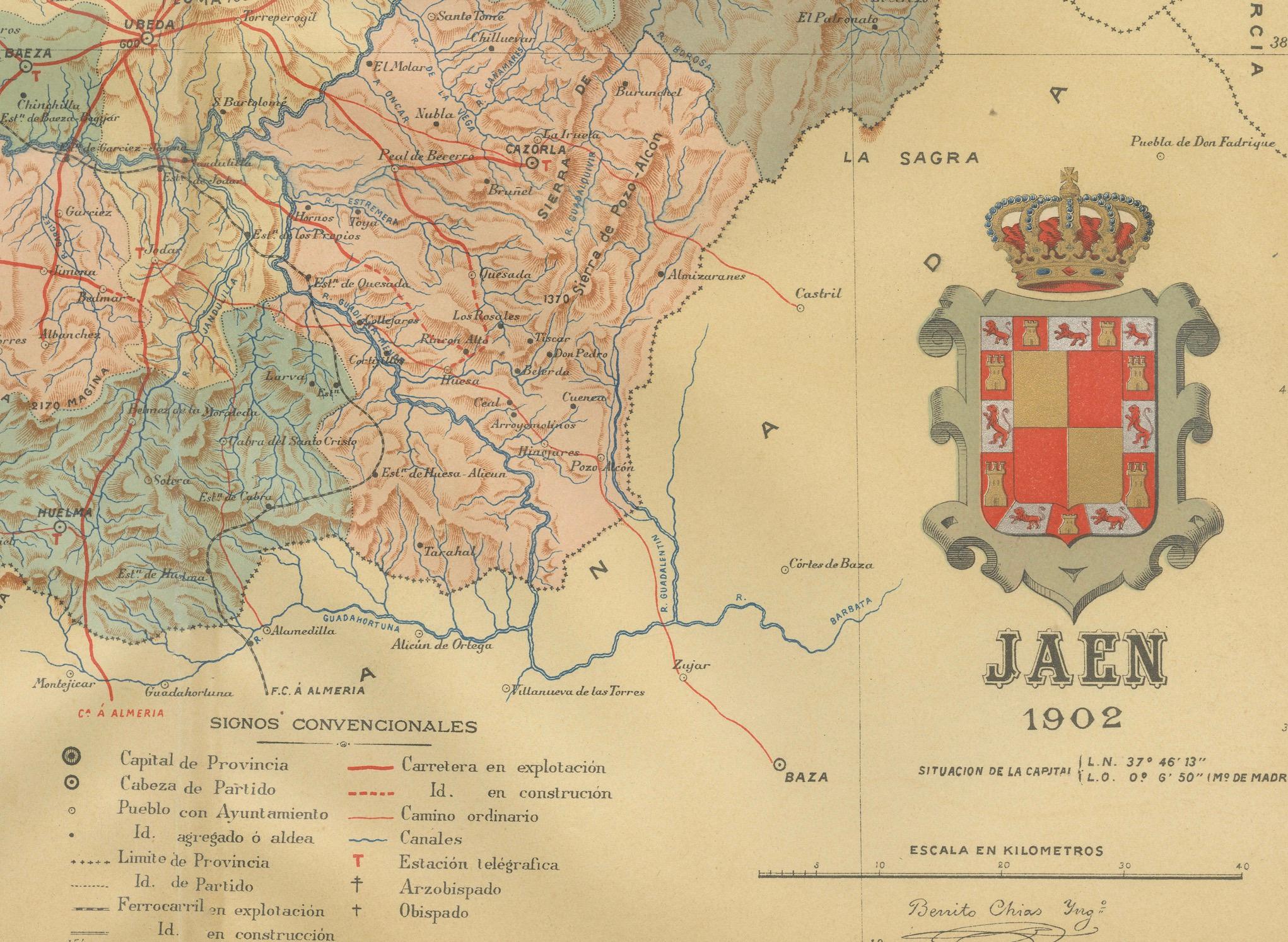 Early 20th Century Jaén 1902: A Cartographic Depiction of Andalusia's Olive Heartland For Sale